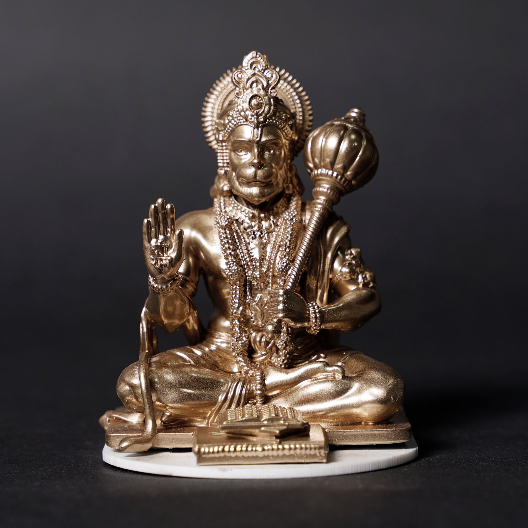 Lord Hanuman Ji — Seated Blessing Idol | Gold Finish | Car Dashboard