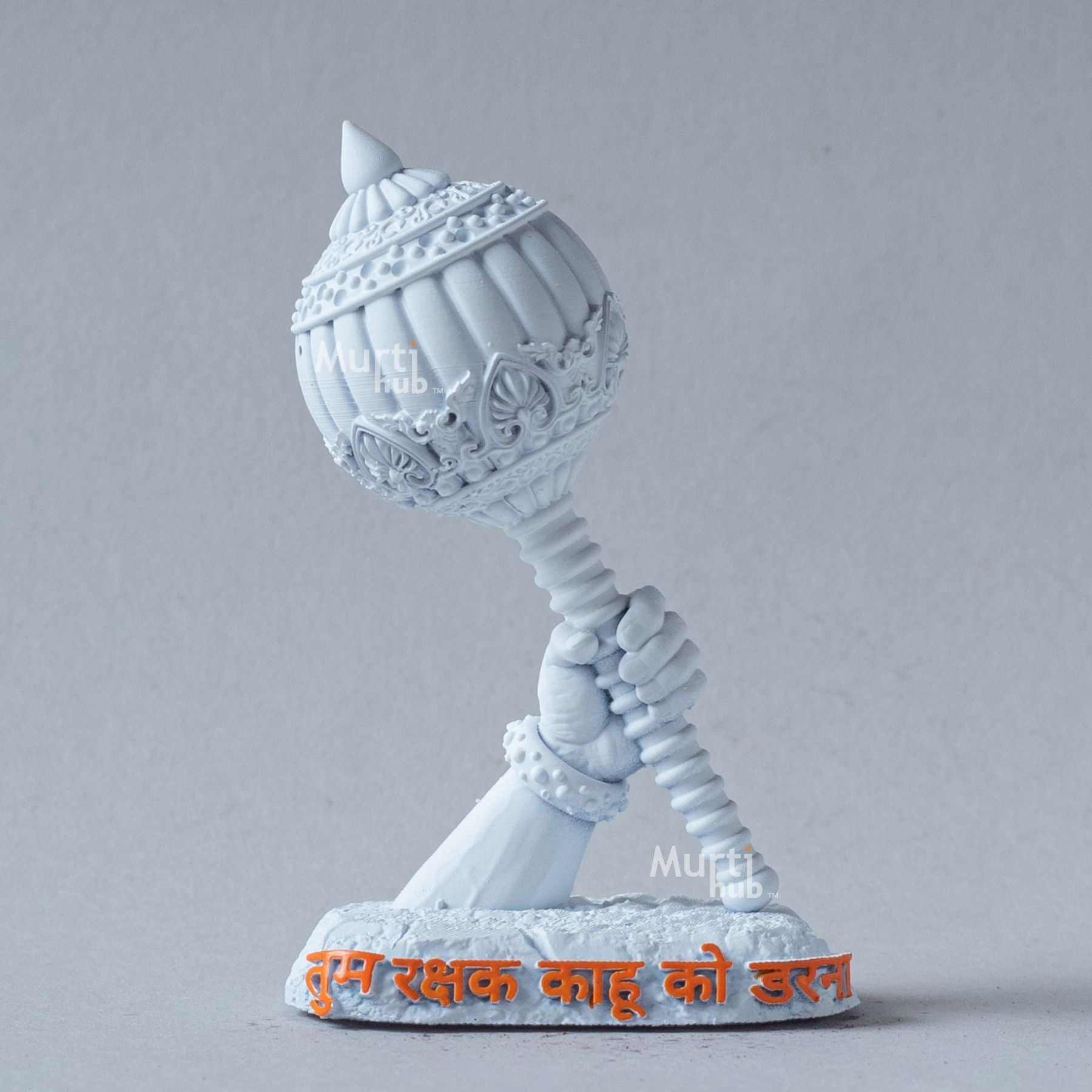 Hanuman Ji’s Gada — “Tum Rakshak Kahu Ko Darna” | Hand-Painted Idol for Car Dashboard