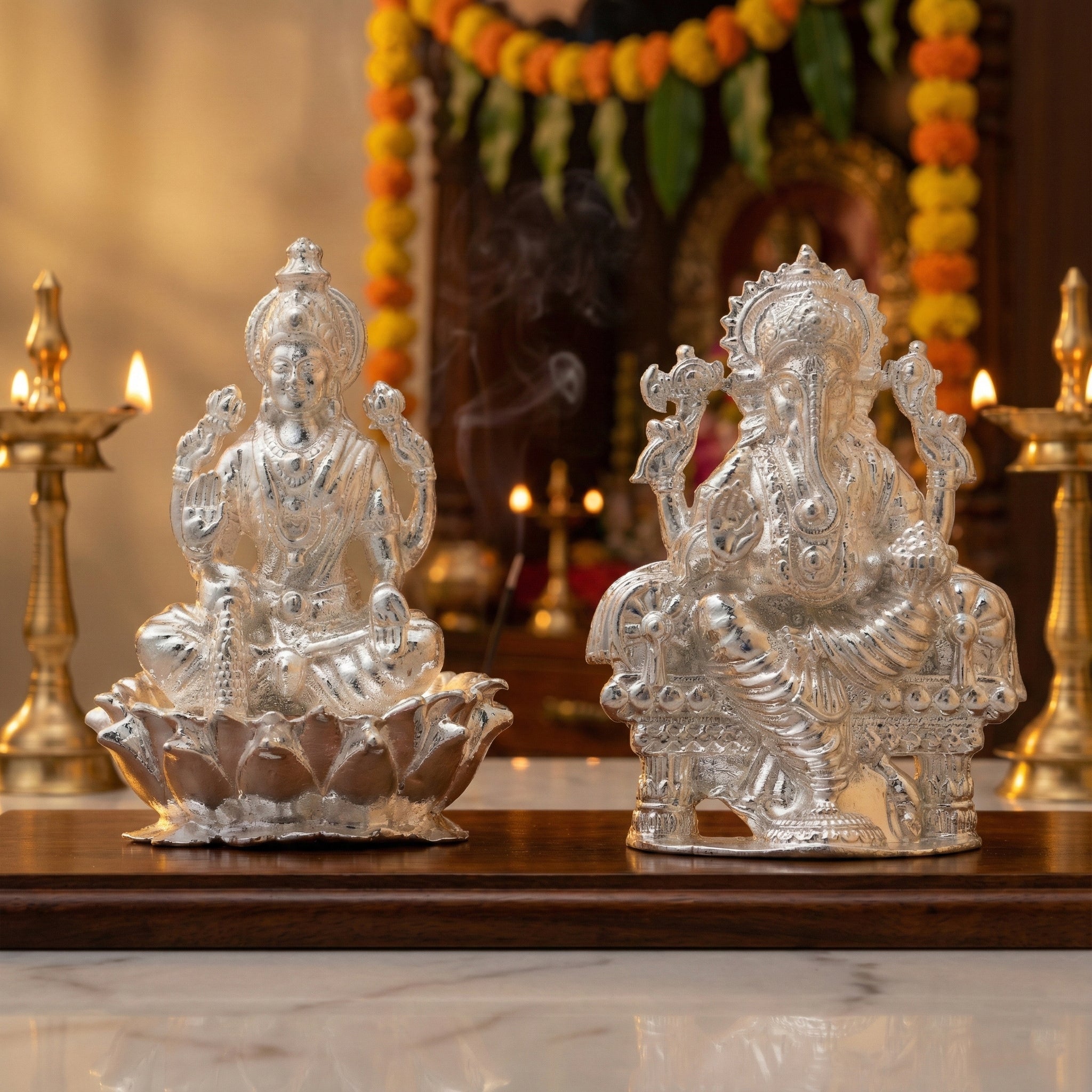 Lakshmi Ganesha Idol Set – Handcrafted Prosperity & Wisdom Murti for Pooja & Gifting