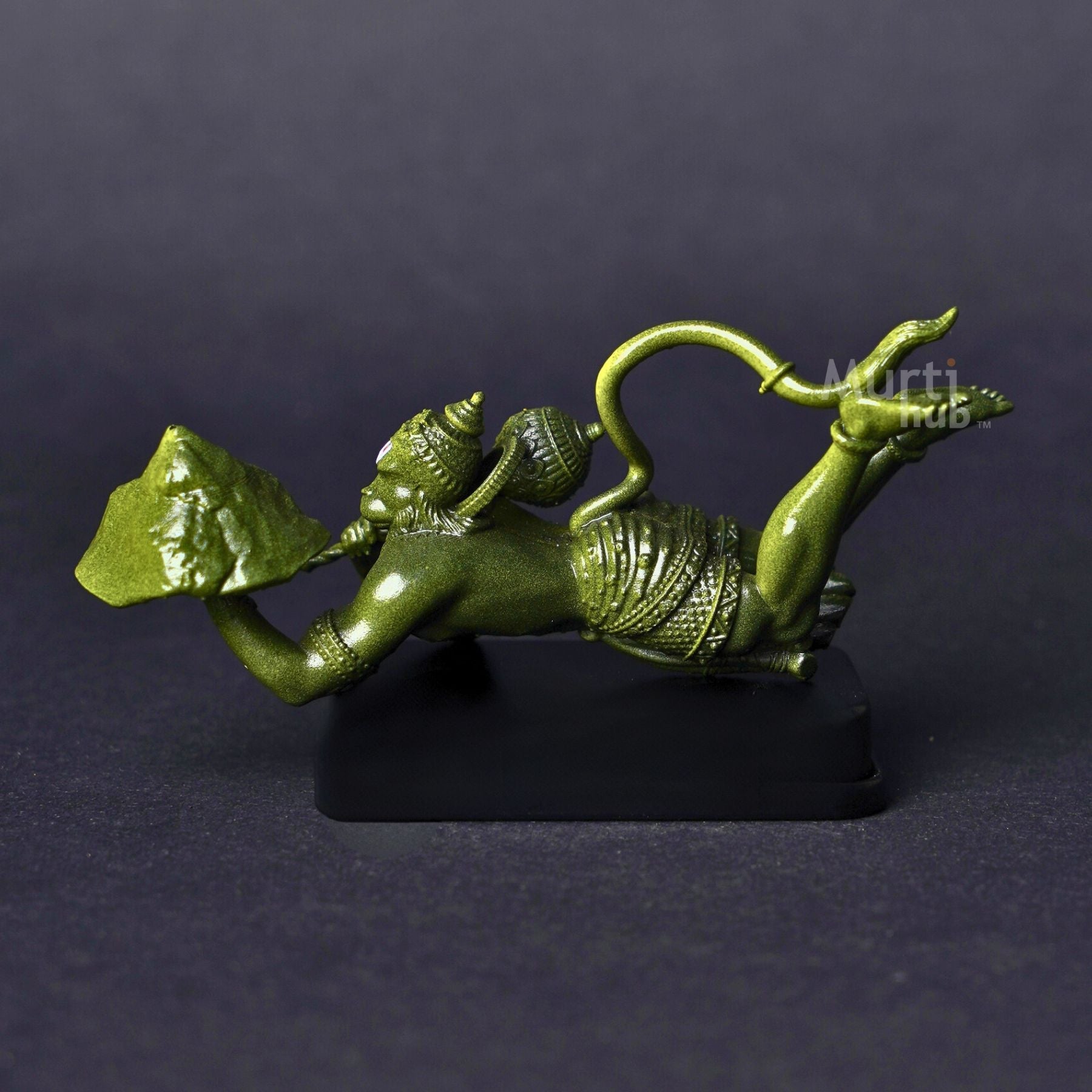 Sanjivani Hanuman in Action — Antique Gold | Flying Bajrangbali Idol for Car Dashboard