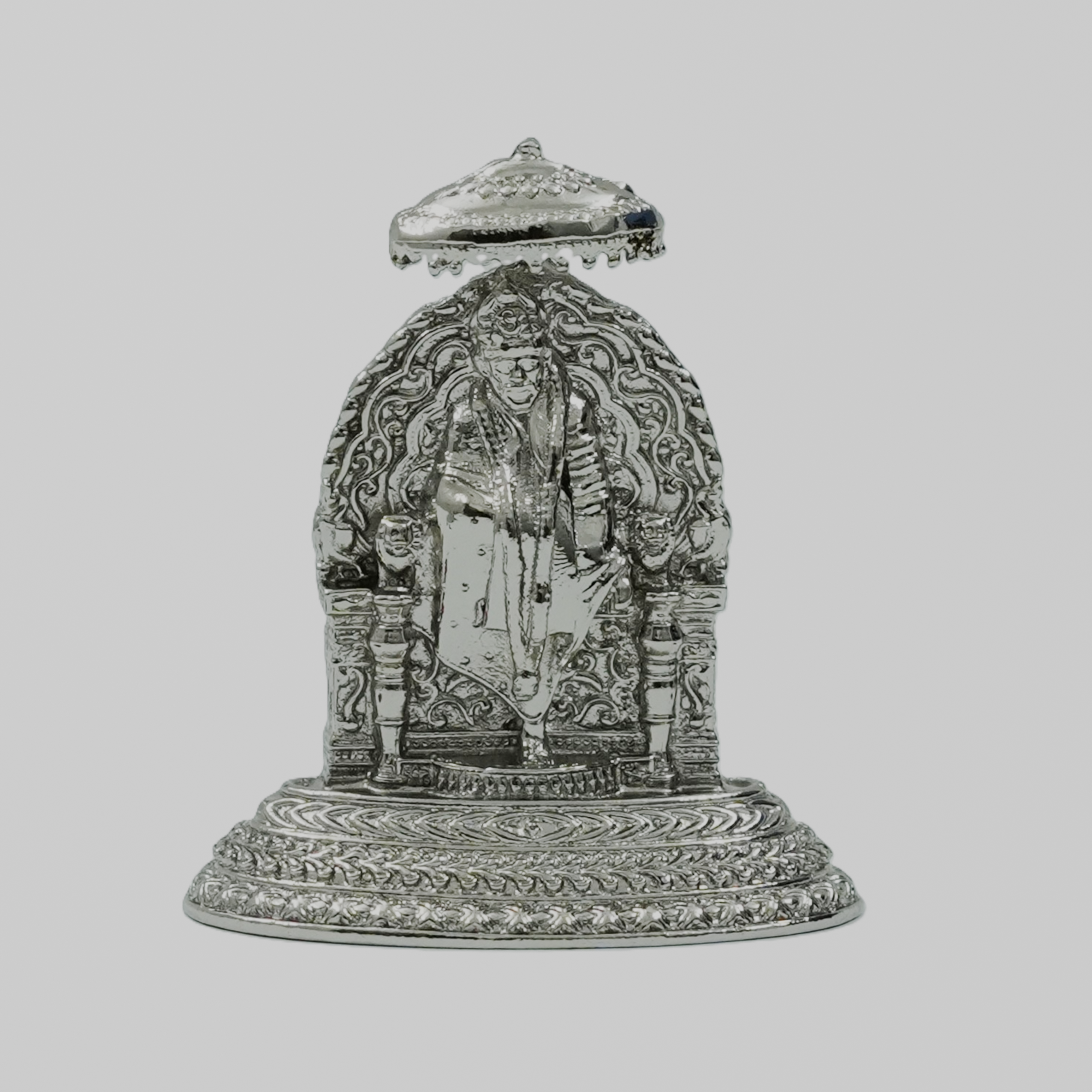 Shirdi Sai Baba Idol with Ornate Back Panel & Chhatra – Handcrafted Murti for Pooja & Gifting