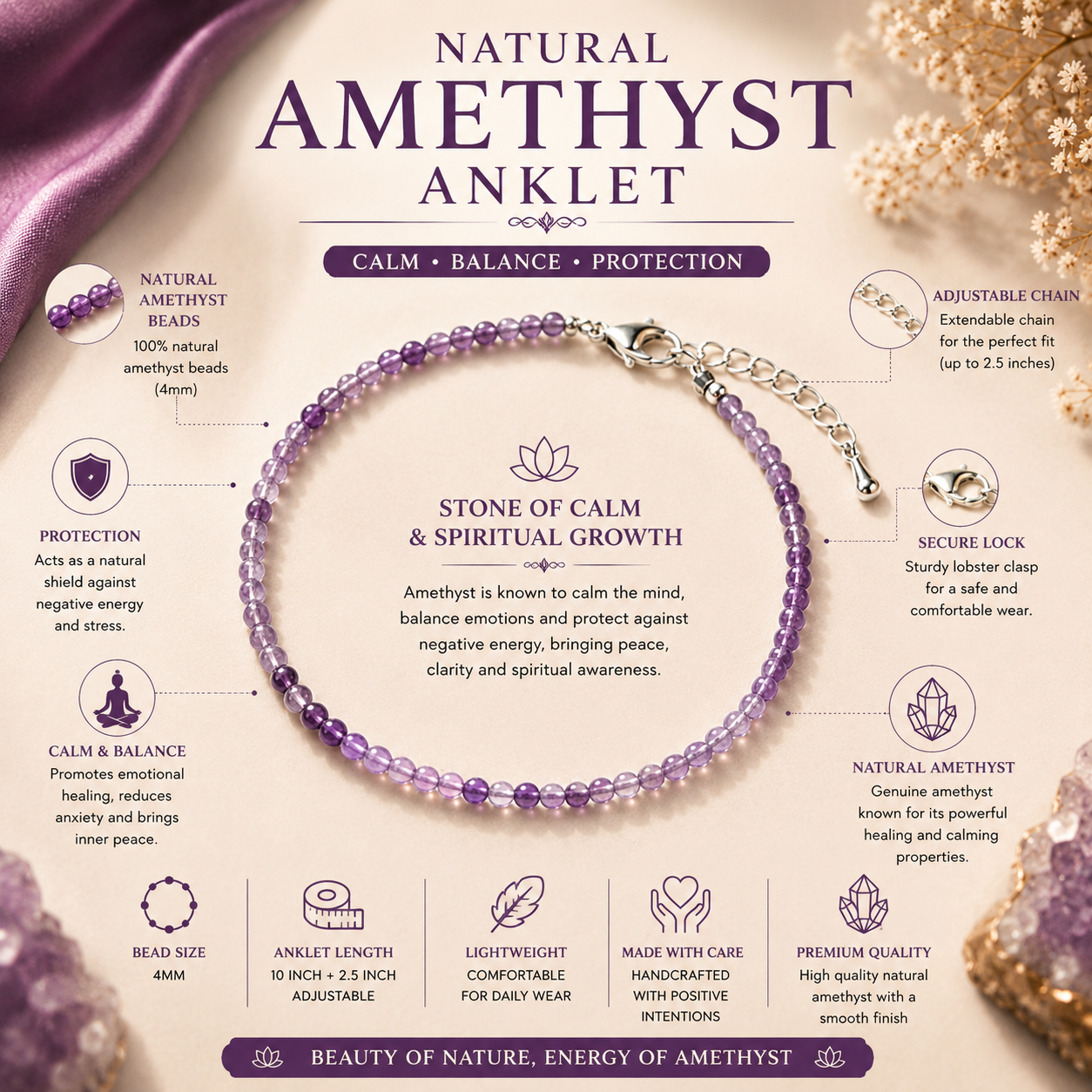 Natural Amethyst Anklet