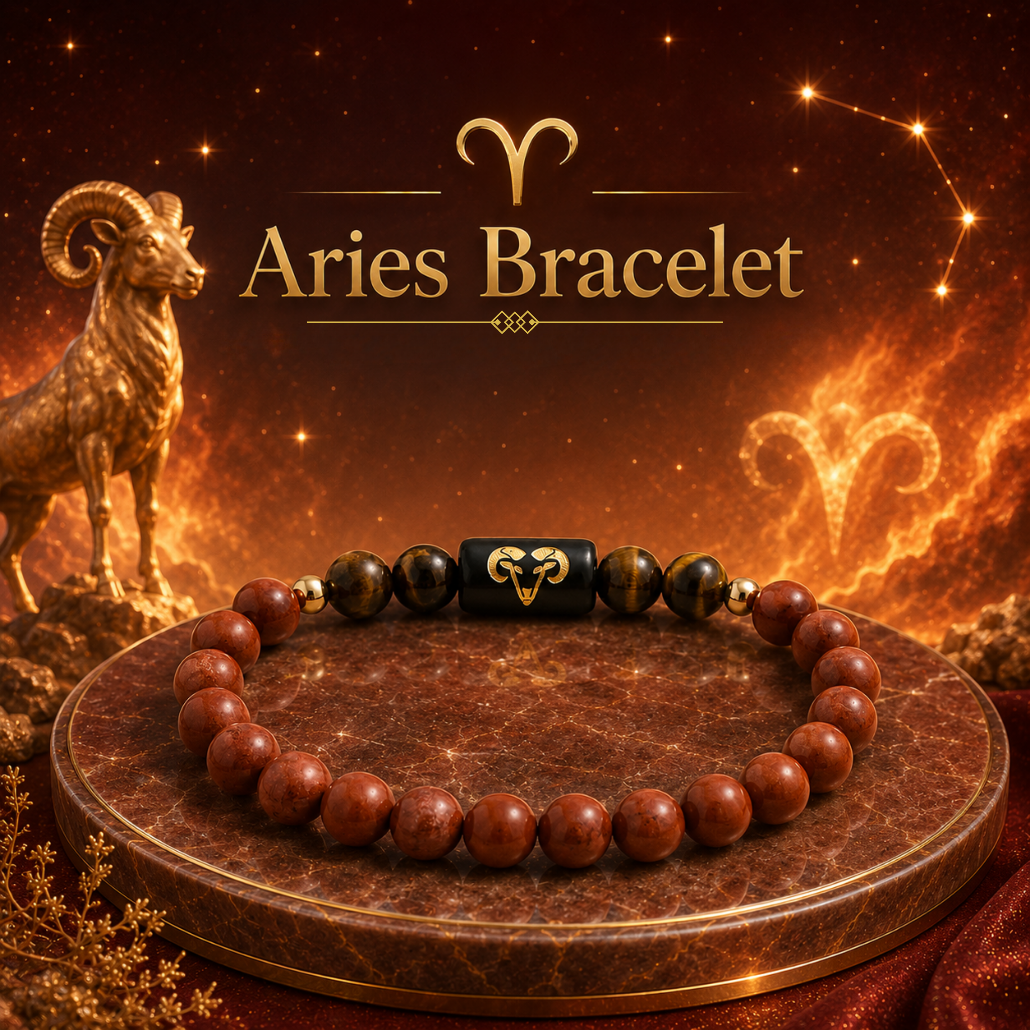 Aries (मेष राशि) Zodiac Red Jasper & Tiger's Eye Bracelet