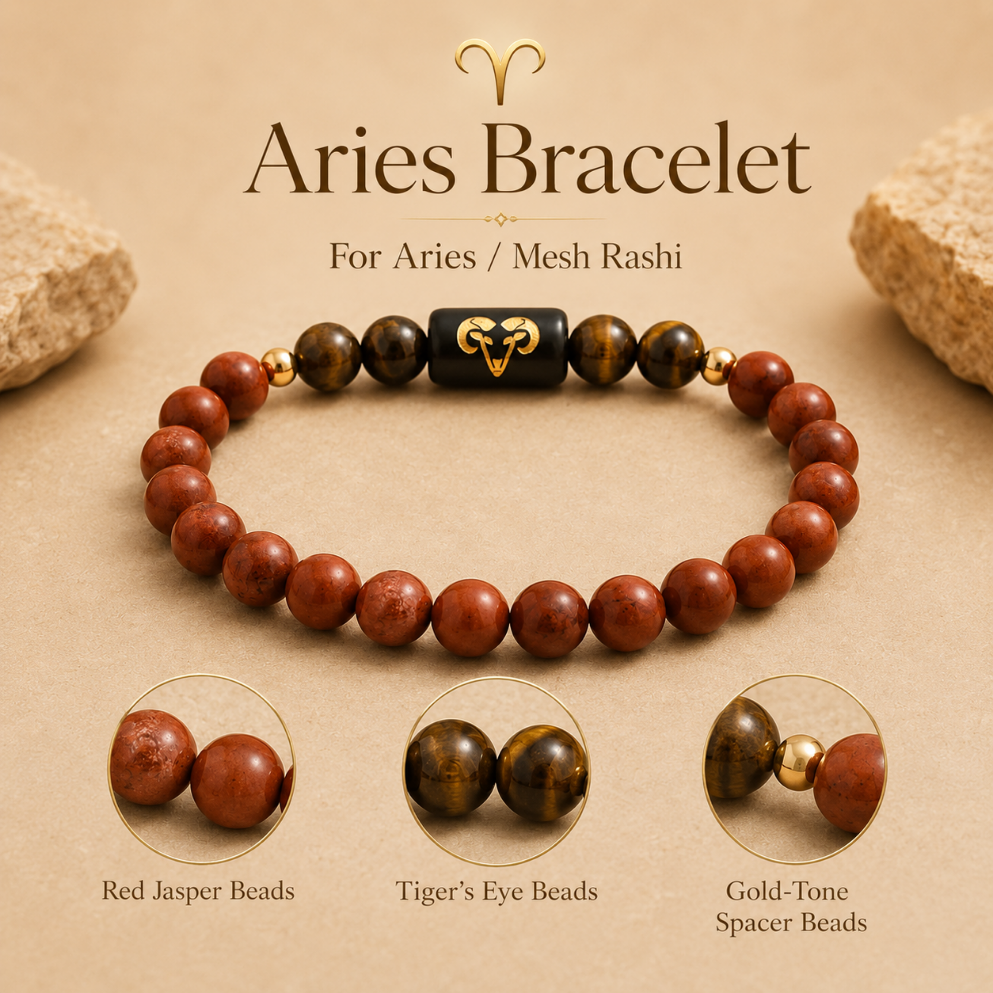 Aries (मेष राशि) Zodiac Red Jasper & Tiger's Eye Bracelet