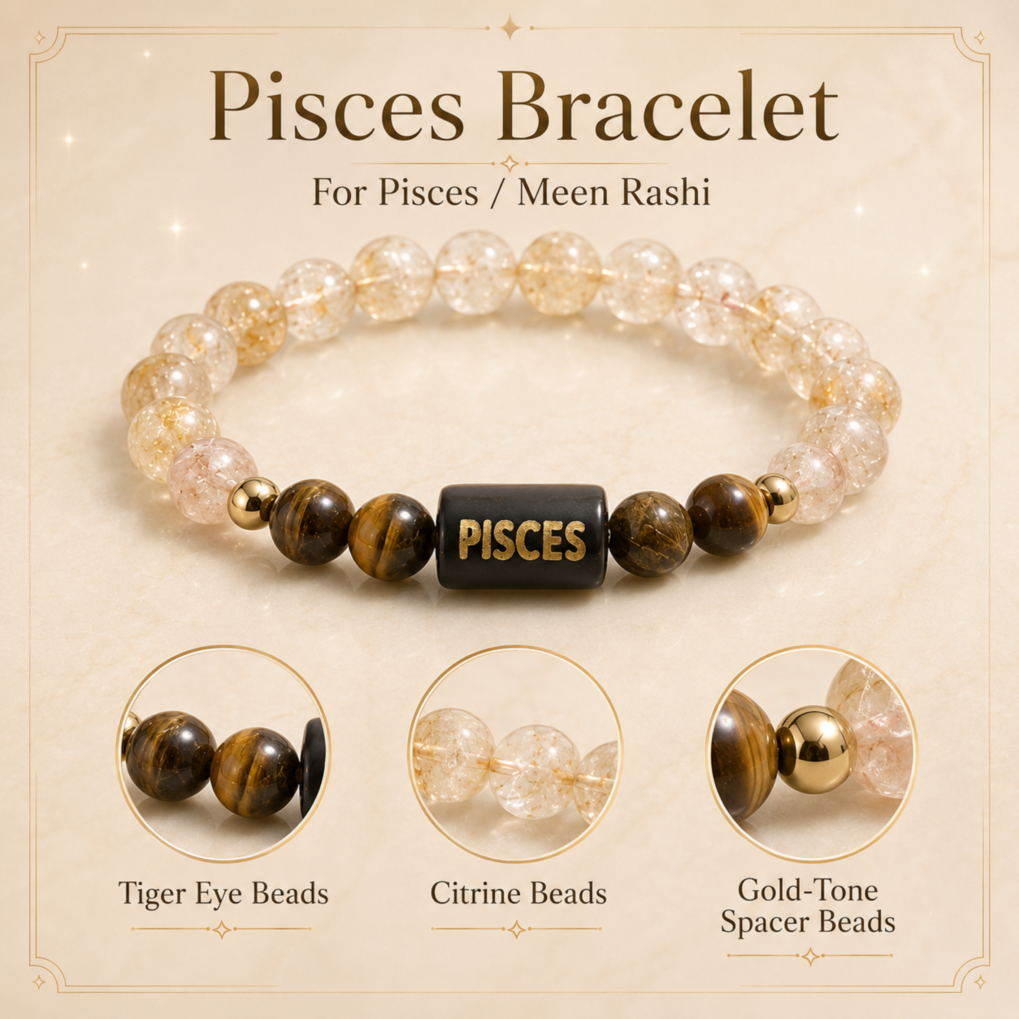 Pisces (मीन राशि) Zodiac Tiger Eye & Citrine Bracelet