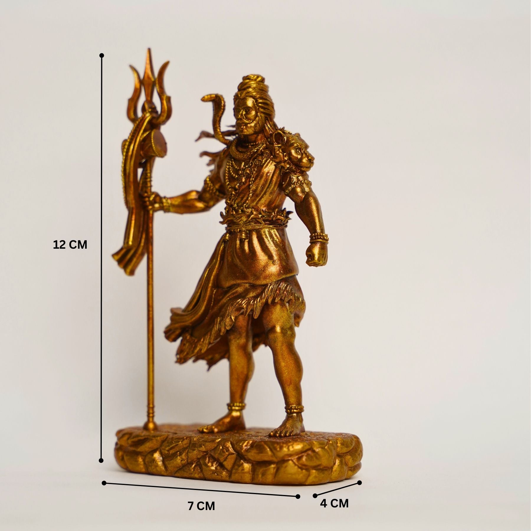 Shiva — The Protector | Standing Mahadev Idol for Car Dashboard | Antique Gold