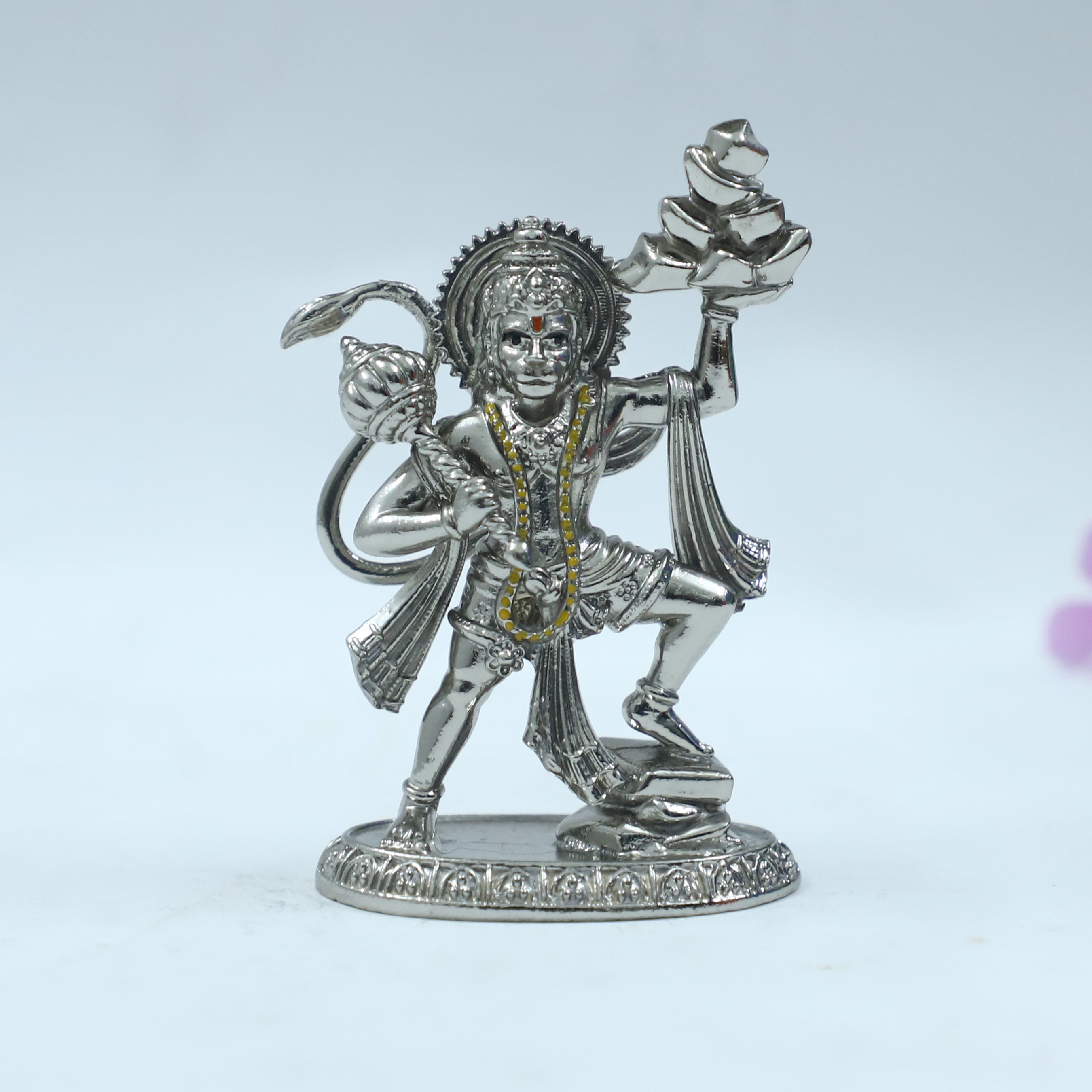 God Hanuman Murti Silver Finish Brass Idol | Sankat Mochan Bajrangbali Murti for Home & Office