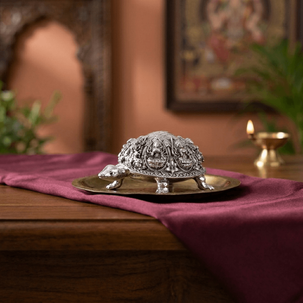 Ashtalakshmi Tortoise Idol - Silver Plated (3.5 inch)