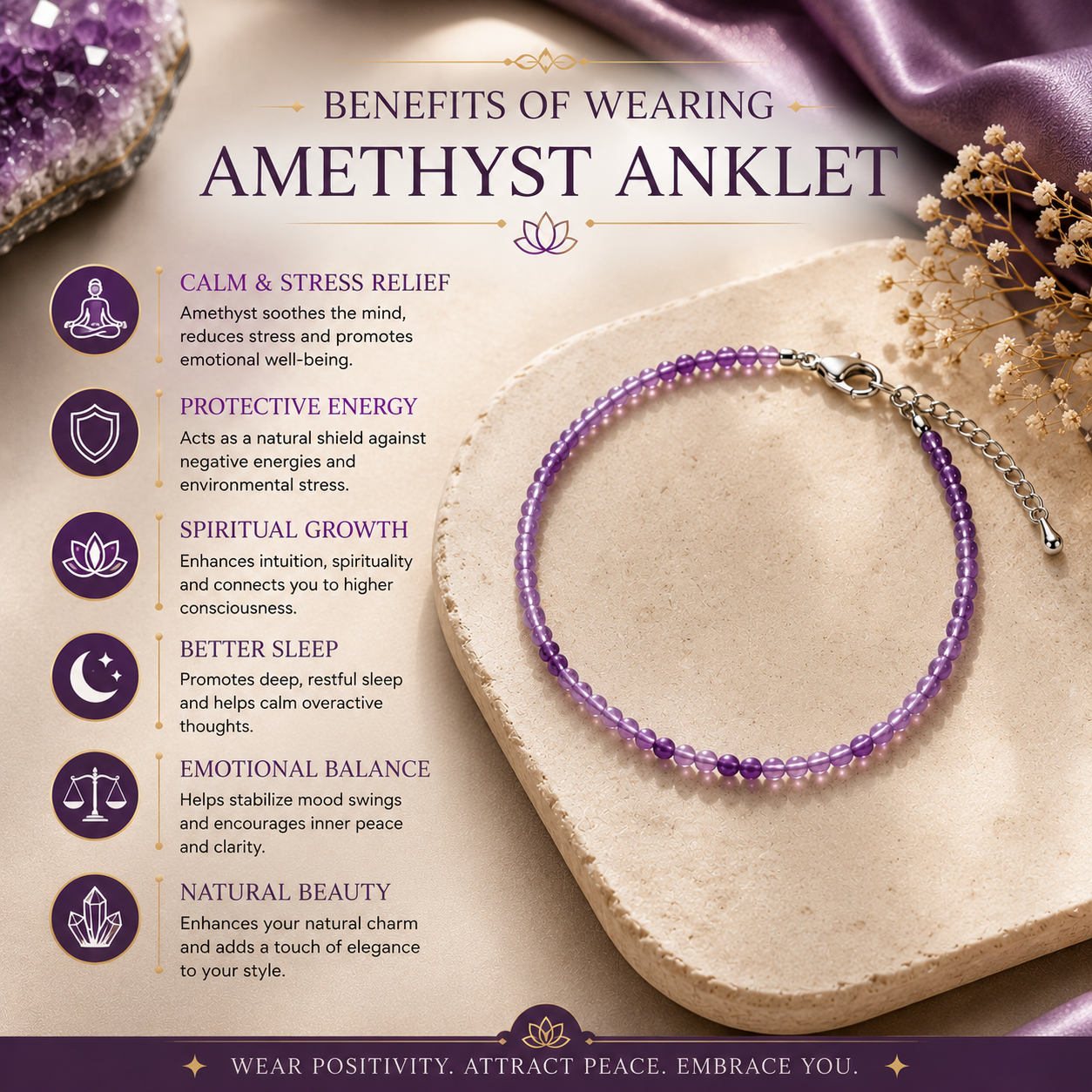 Natural Amethyst Anklet