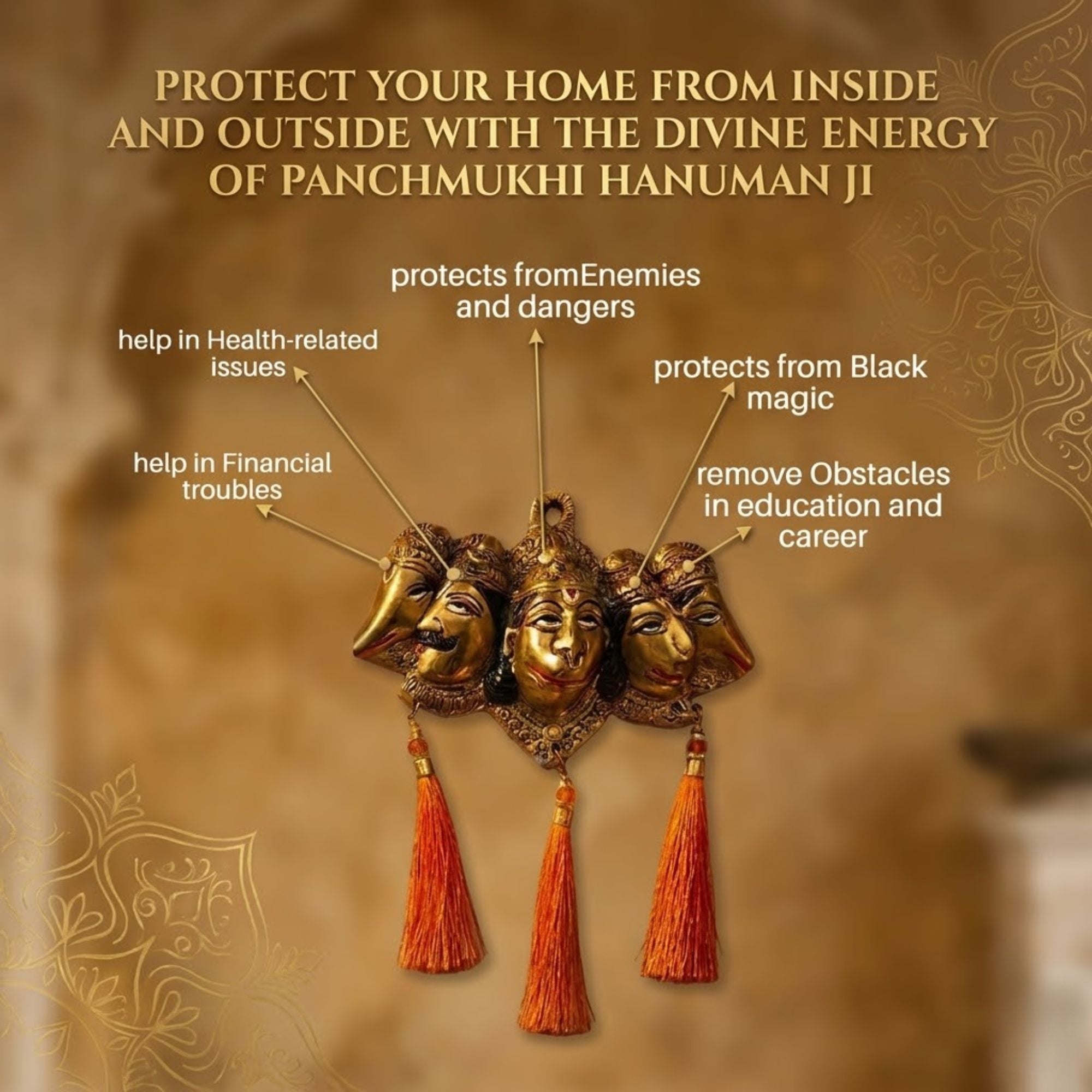 Panchmukhi Hanuman Wall Hanging with Tassels β Vastu Door Decor for Home Entrance & Mandir