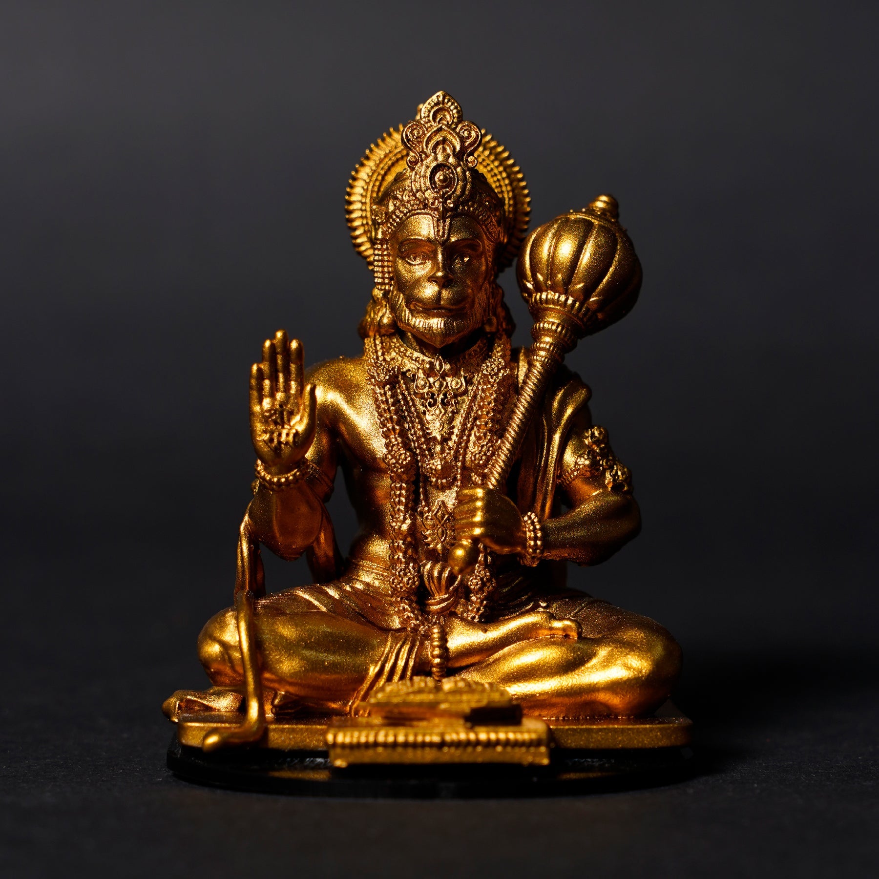 Lord Hanuman Ji — Seated Blessing Idol | Copper Gold Finish | Car Dashboard