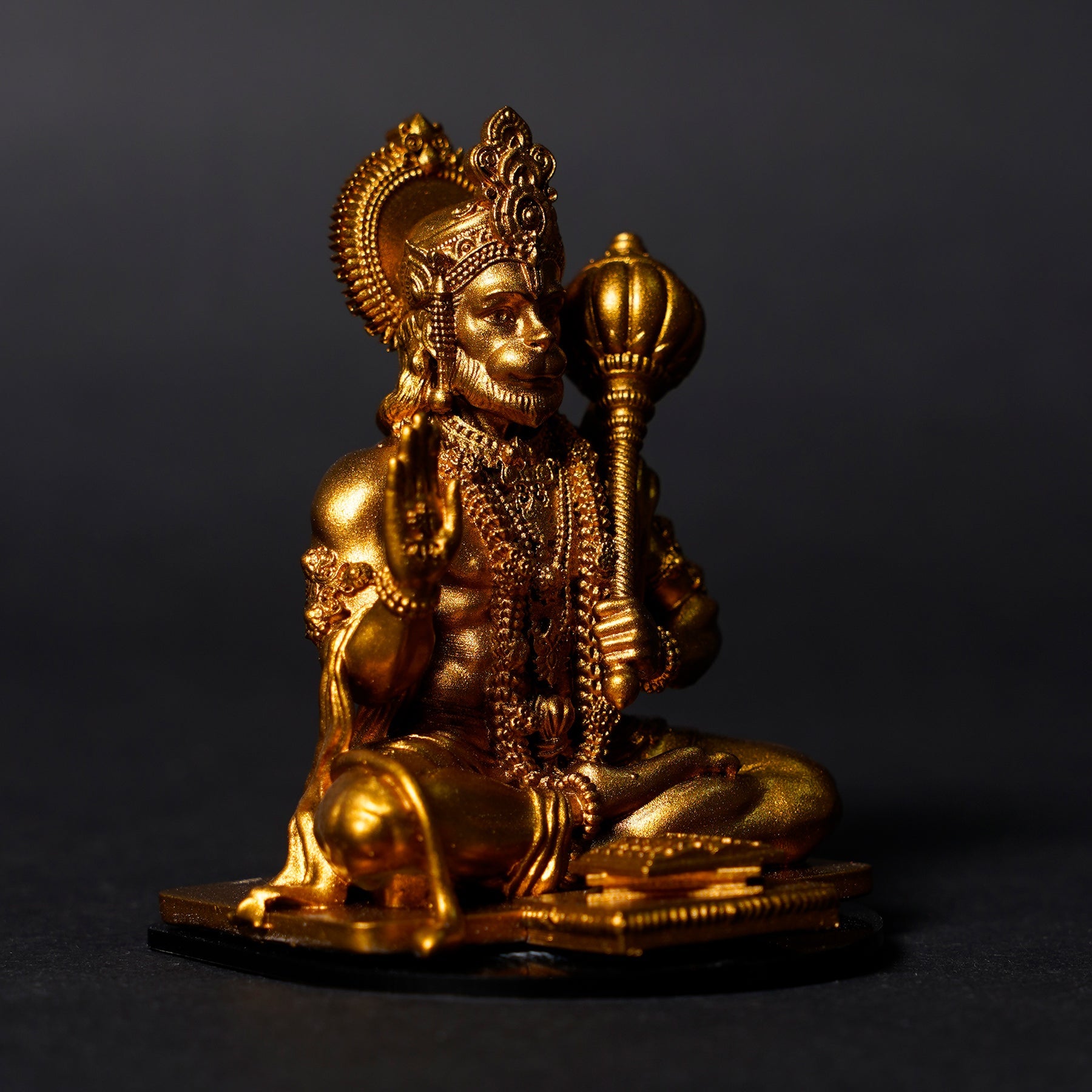 Lord Hanuman Ji — Seated Blessing Idol | Copper Gold Finish | Car Dashboard