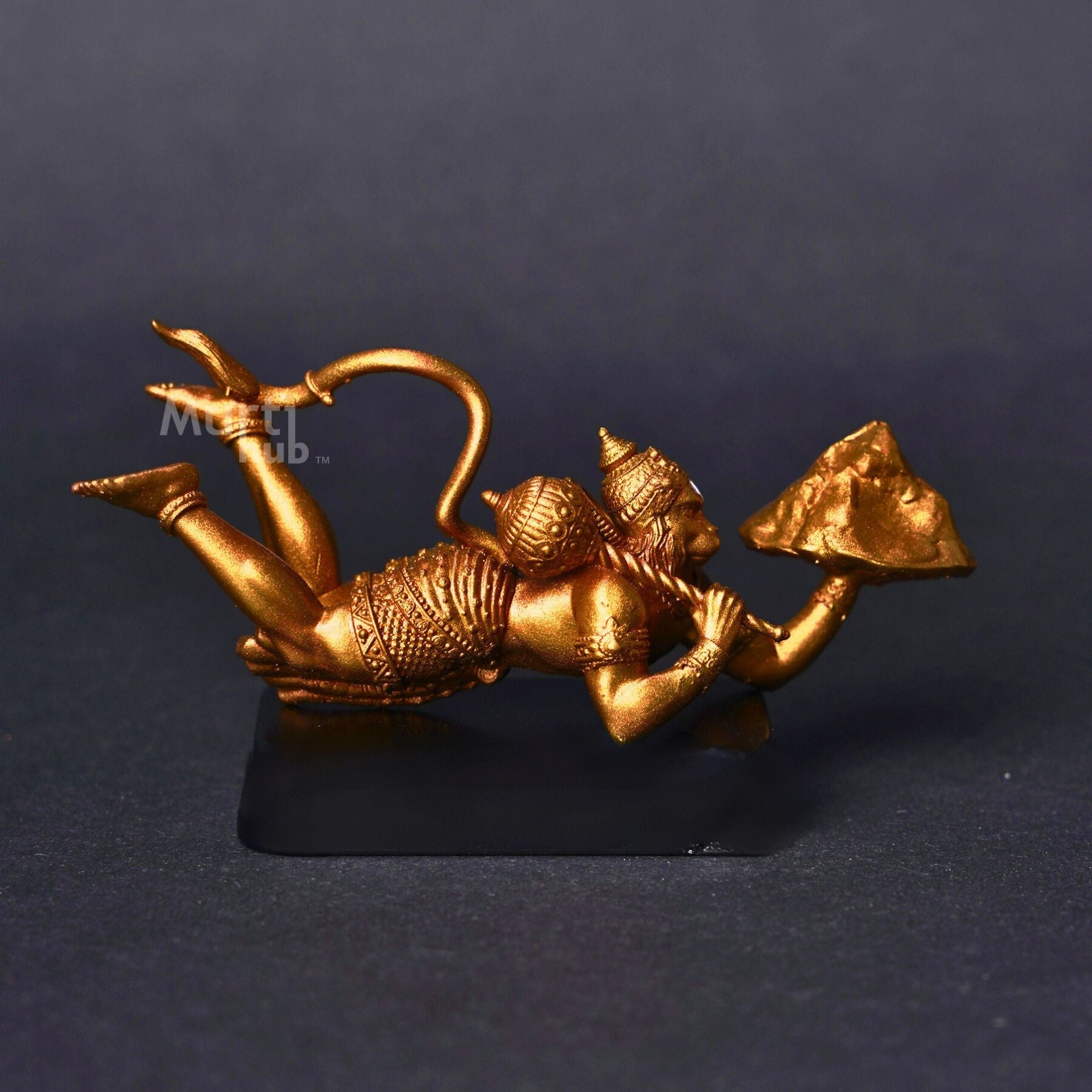 Sanjivani Hanuman in Action — Antique Gold | Flying Bajrangbali Idol for Car Dashboard