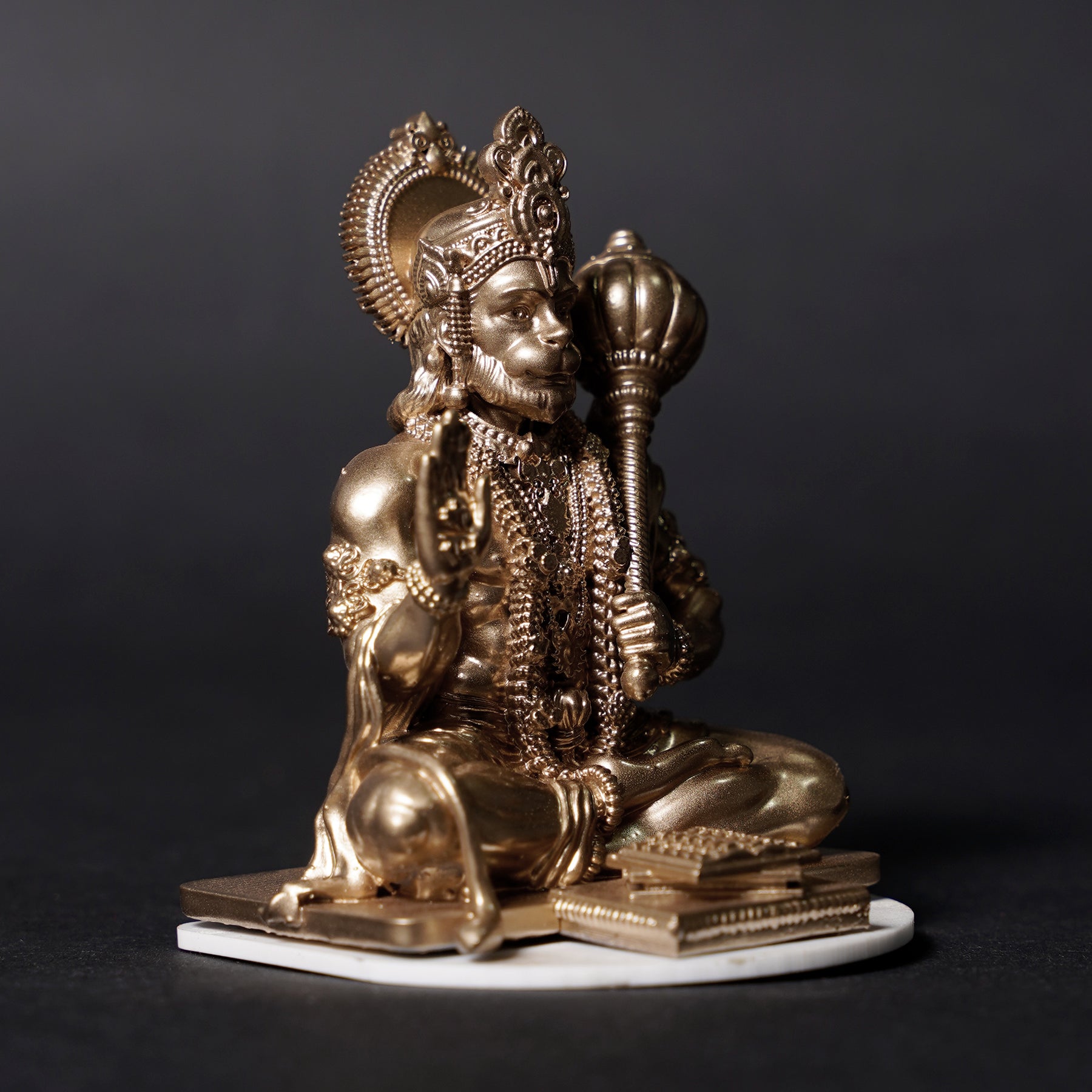 Lord Hanuman Ji — Seated Blessing Idol | Copper Gold Finish | Car Dashboard