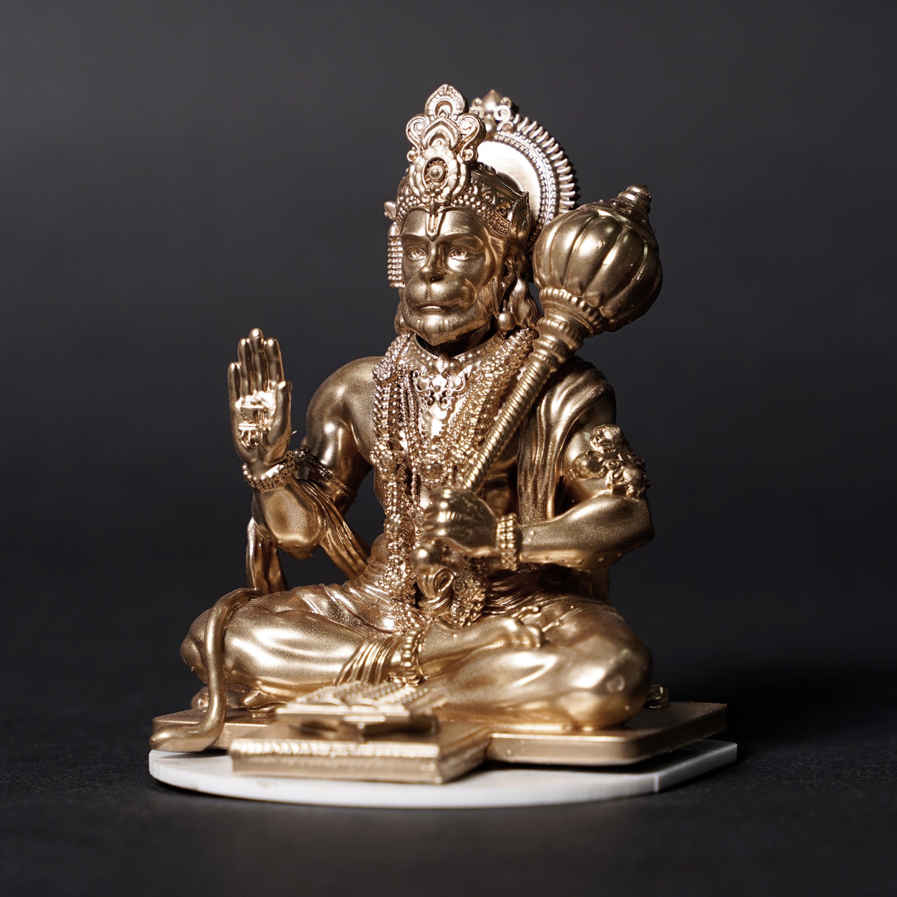 Lord Hanuman Ji — Seated Blessing Idol | Gold Finish | Car Dashboard