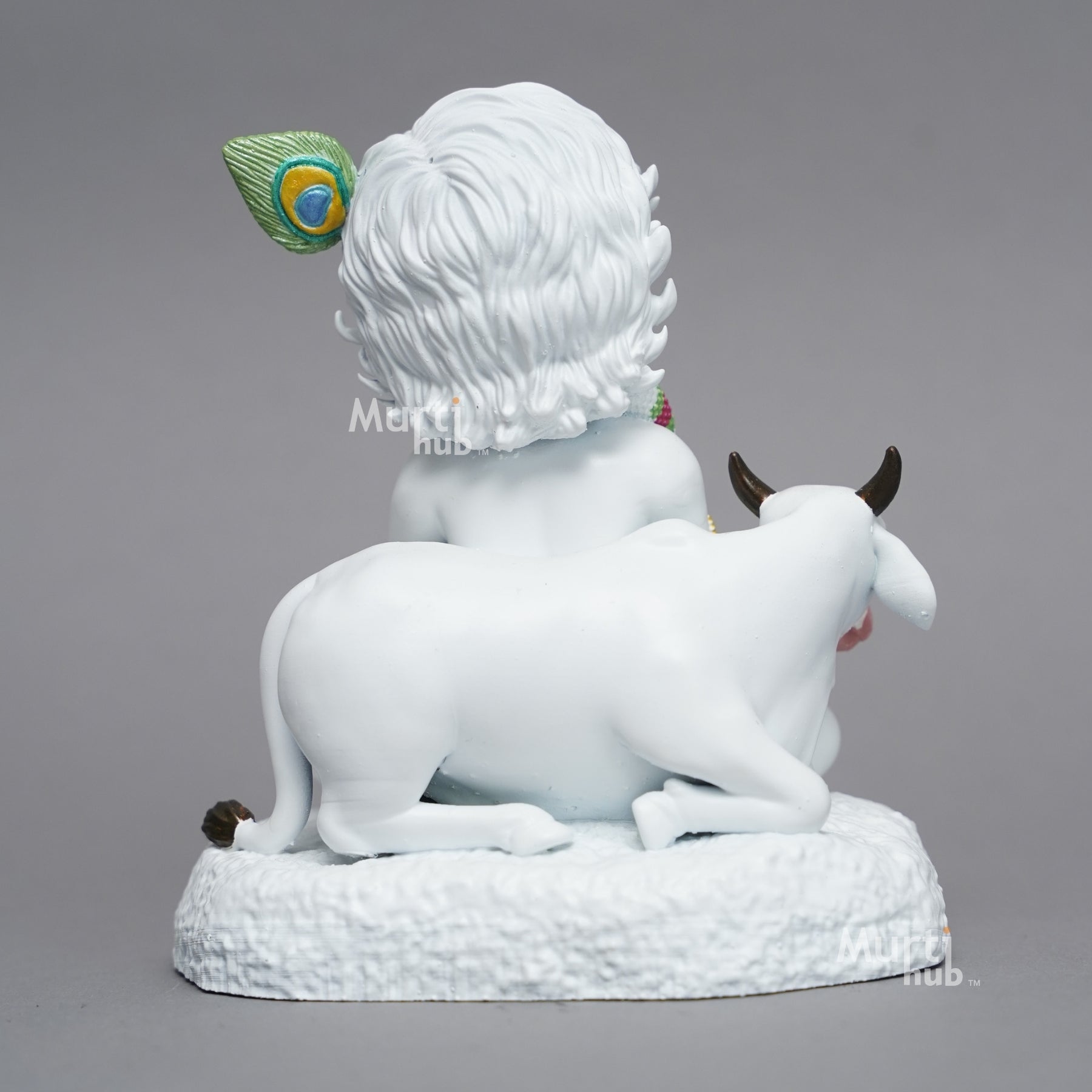 Baal Krishna with Cow — Divine Calm | Pure White Hand-Finished Idol for Home & Gift