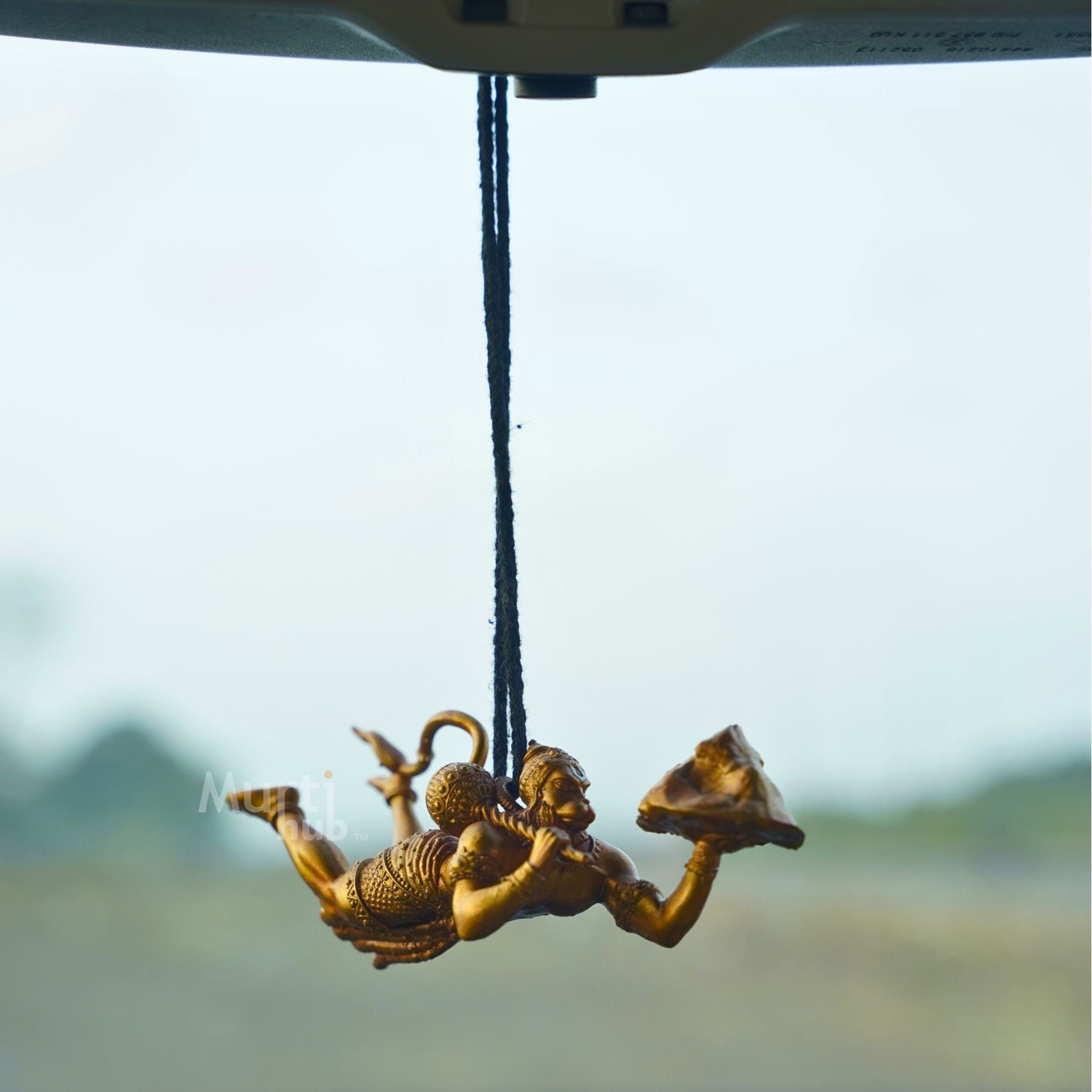 Sanjivani Hanuman in Action — Antique Gold | Flying Bajrangbali Idol for Car Dashboard