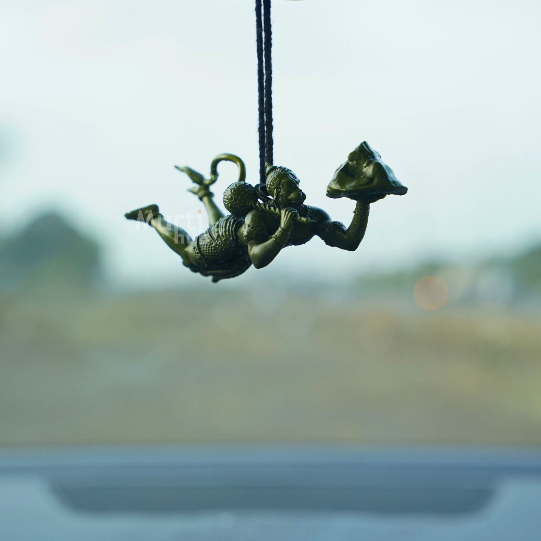 Sanjivani Hanuman in Action — Antique Gold | Flying Bajrangbali Idol for Car Dashboard