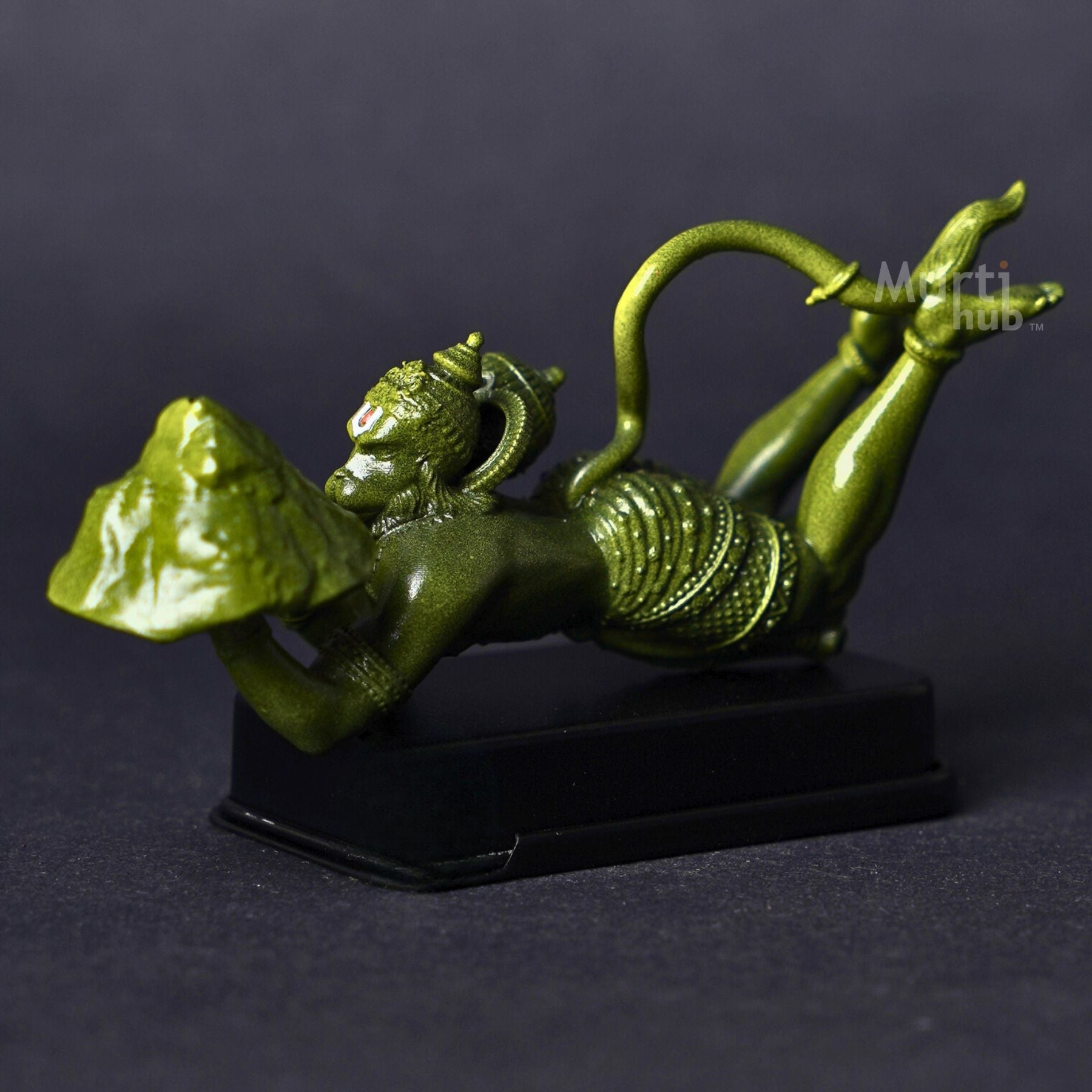 Sanjivani Hanuman in Action — Antique Gold | Flying Bajrangbali Idol for Car Dashboard