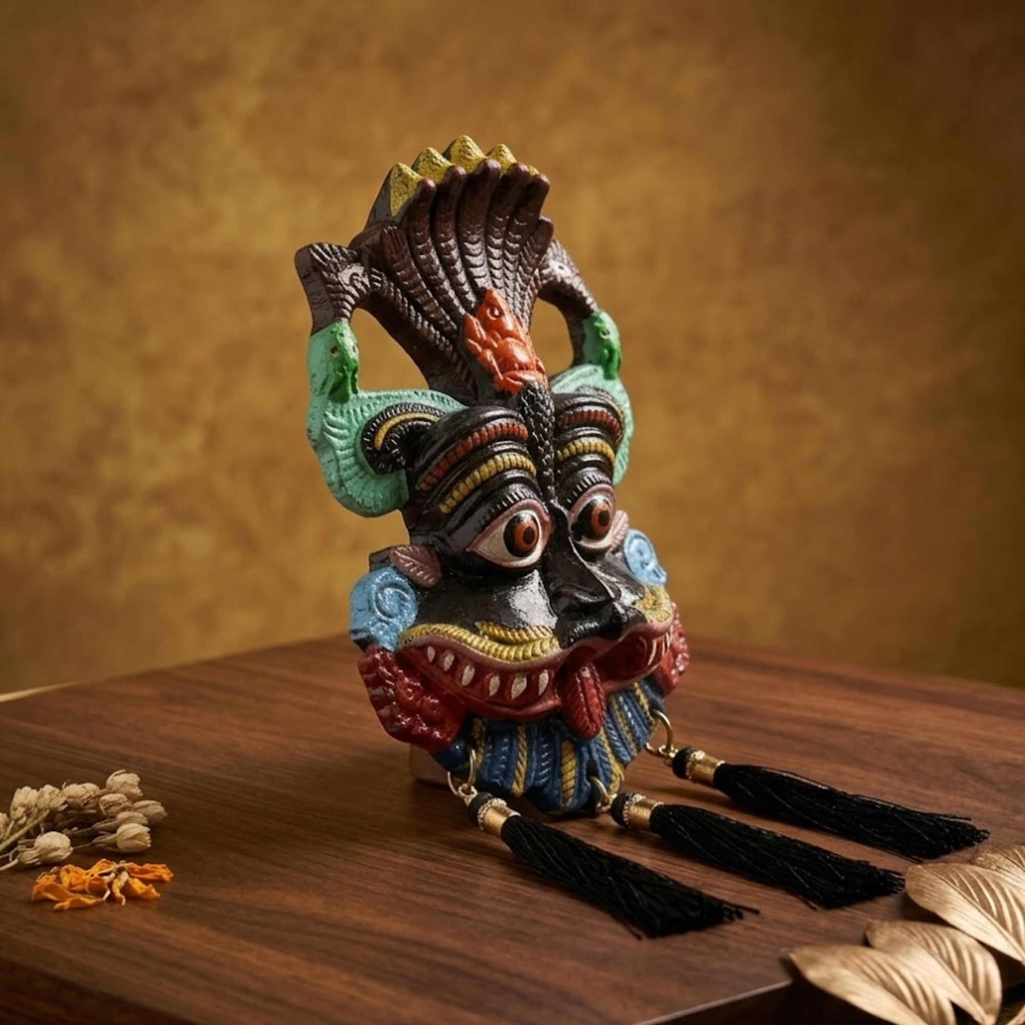 Kirtimukh Wall Hanging || NAZARBATTU |Narsingh face| Black Multicolour | With Tassel