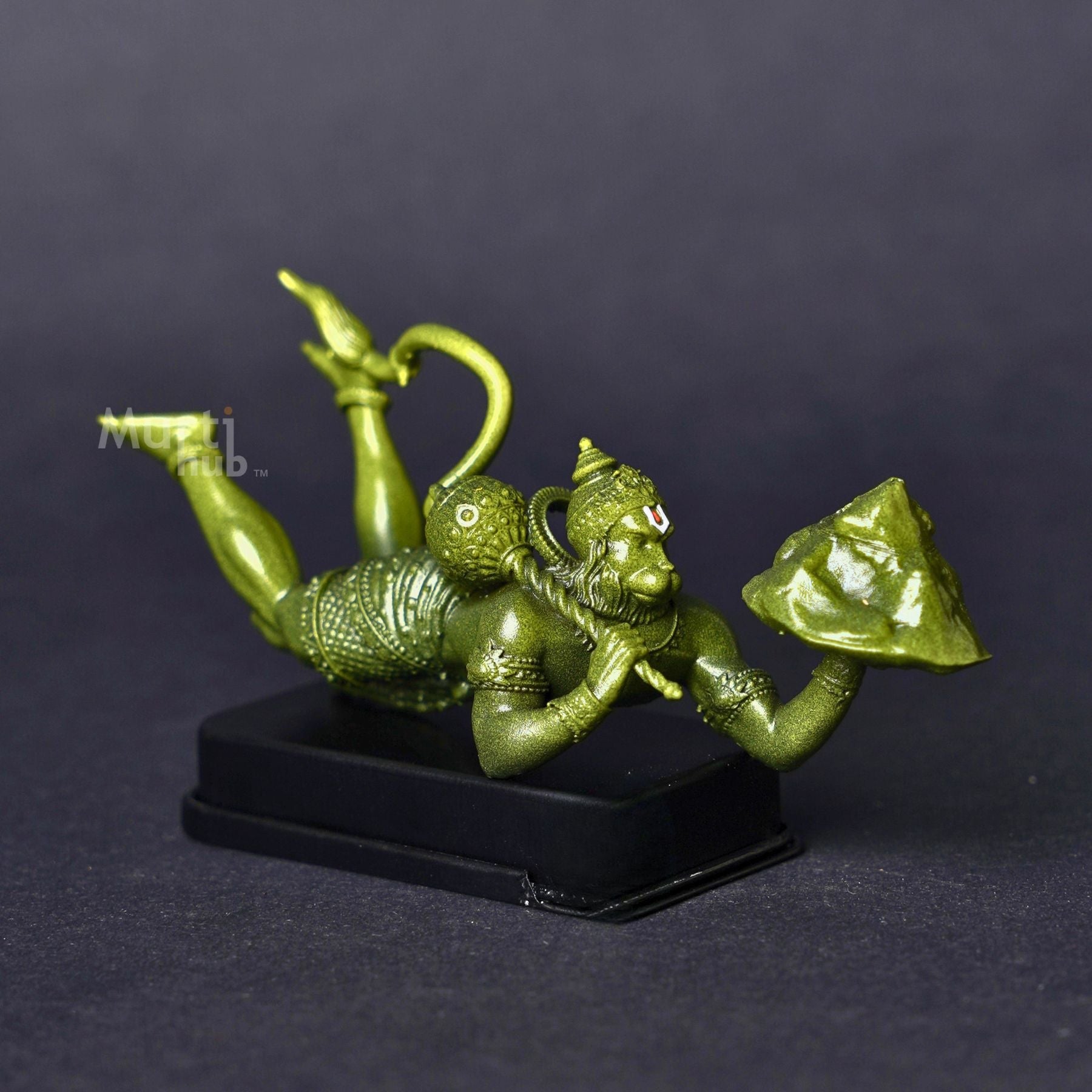 Sanjivani Hanuman in Action — Antique Gold | Flying Bajrangbali Idol for Car Dashboard