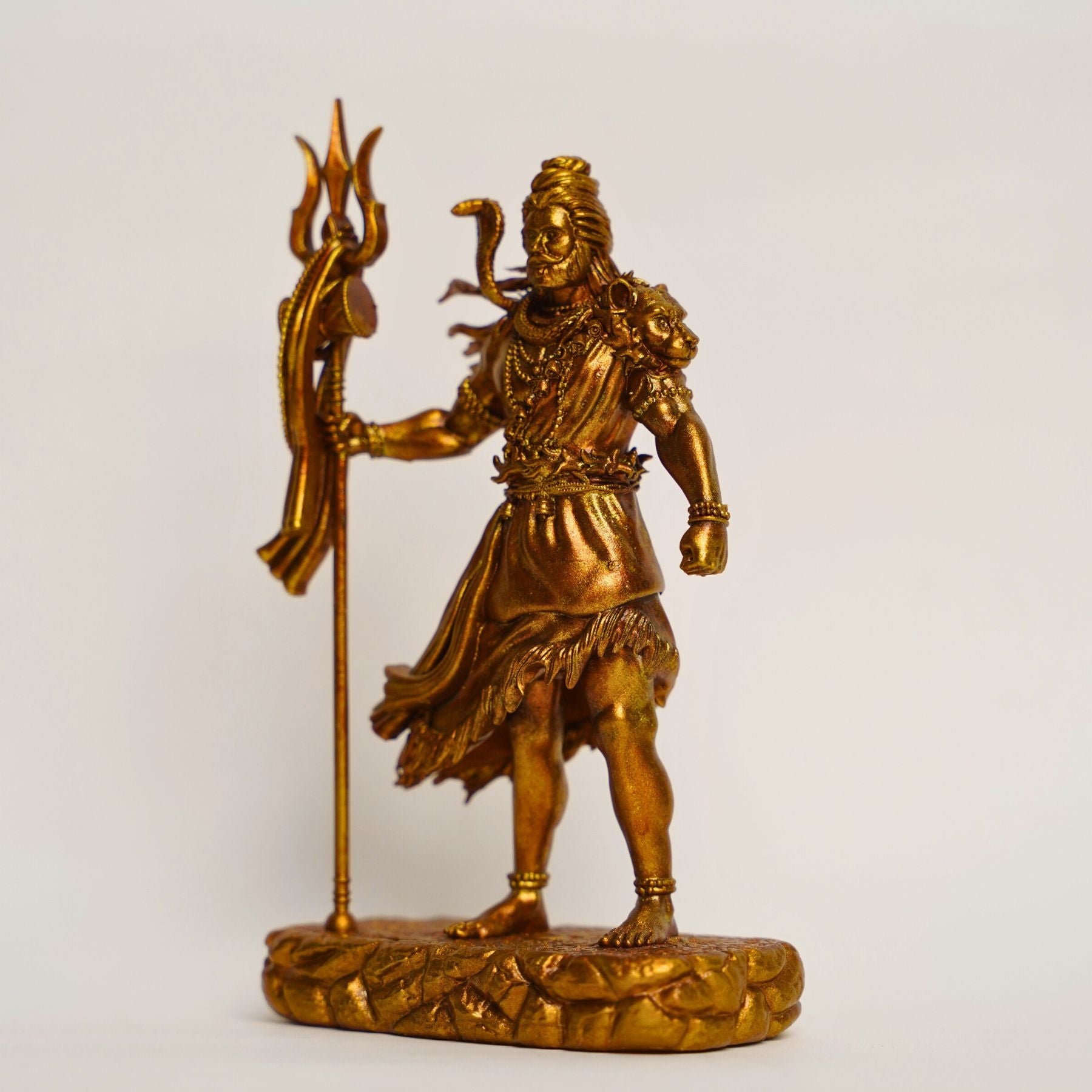Shiva — The Protector | Standing Mahadev Idol for Car Dashboard | Antique Gold