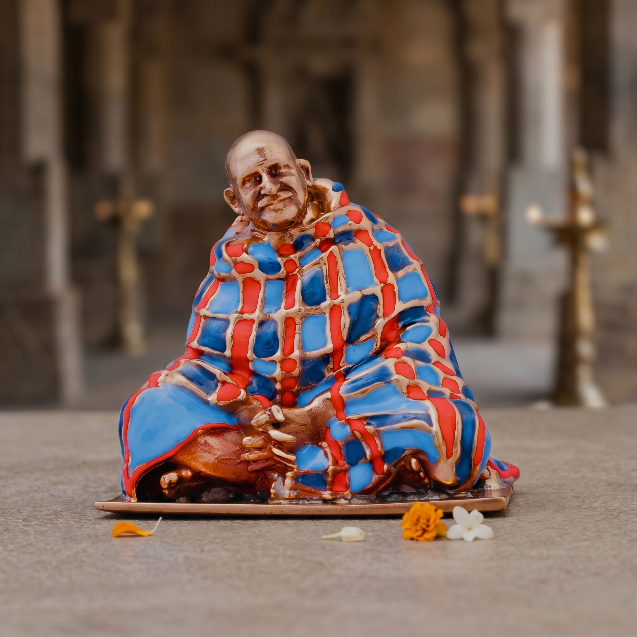 Neem Karoli Baba with Blanket Hand-Painted Idol | Guru Ji Murti