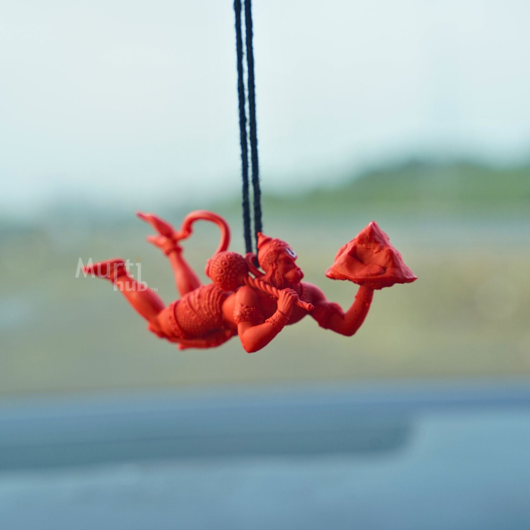 Sanjivani Hanuman in Action — Antique Gold | Flying Bajrangbali Idol for Car Dashboard