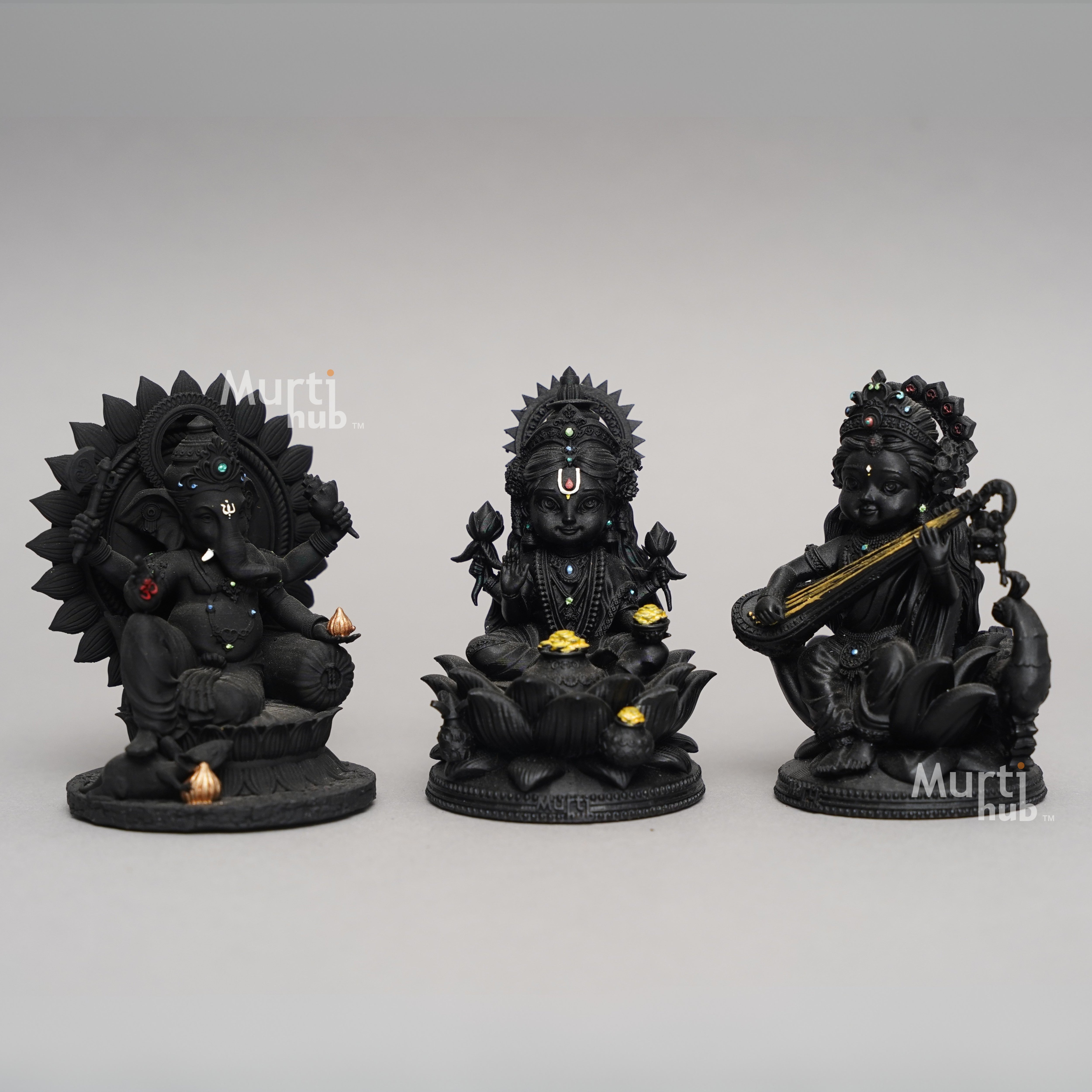 Baal Laxmi Ganesh Saraswati Idol Trio – Divine Dashboard Set for Prosperity, Wisdom & Auspicious Beginnings