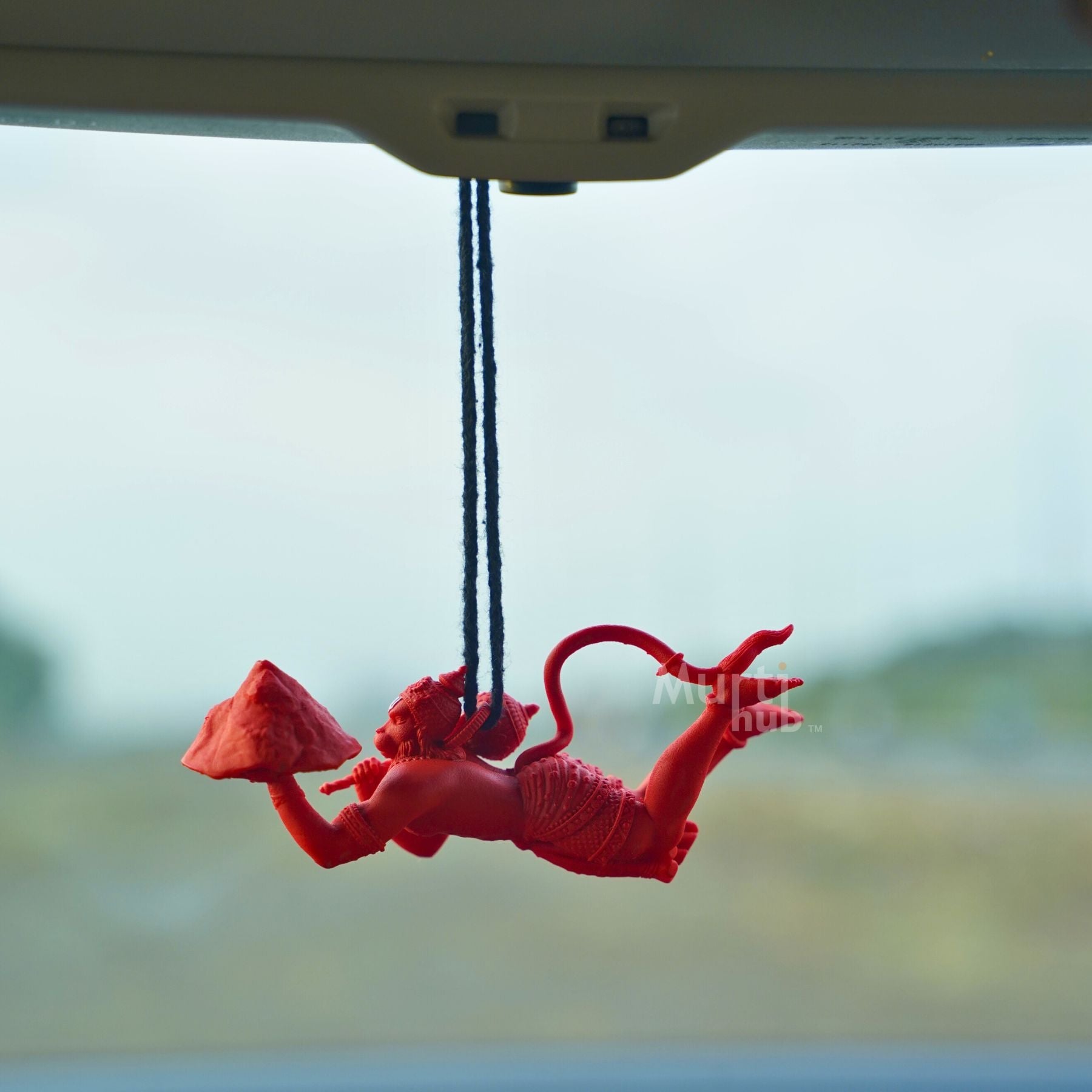 Sanjivani Hanuman in Action — Antique Gold | Flying Bajrangbali Idol for Car Dashboard
