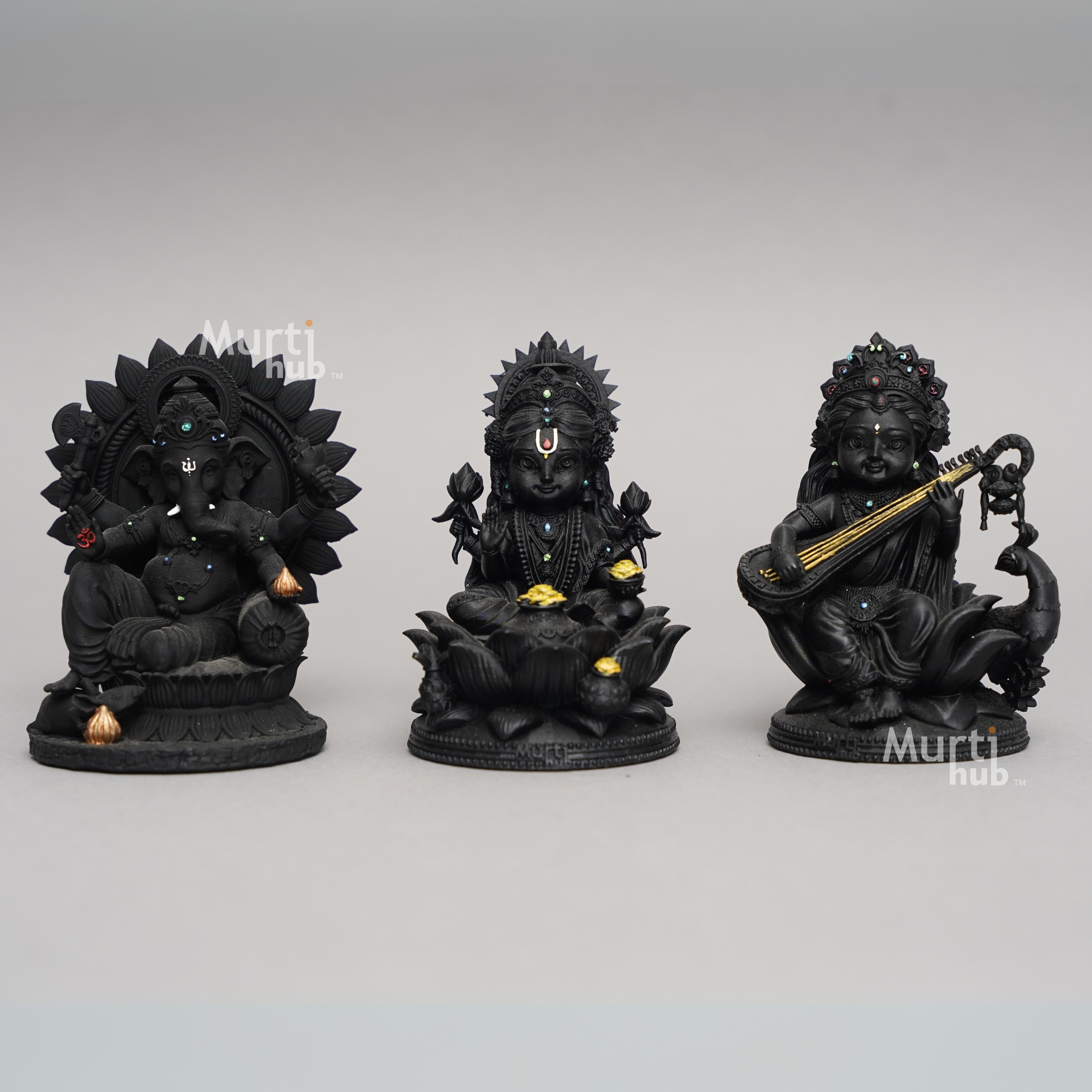 Baal Laxmi Ganesh Saraswati Idol Trio – Divine Dashboard Set for Prosperity, Wisdom & Auspicious Beginnings