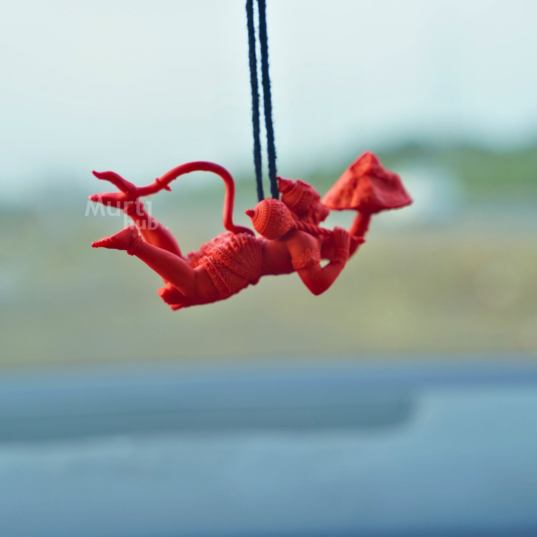 Sanjivani Hanuman in Action — Antique Gold | Flying Bajrangbali Idol for Car Dashboard