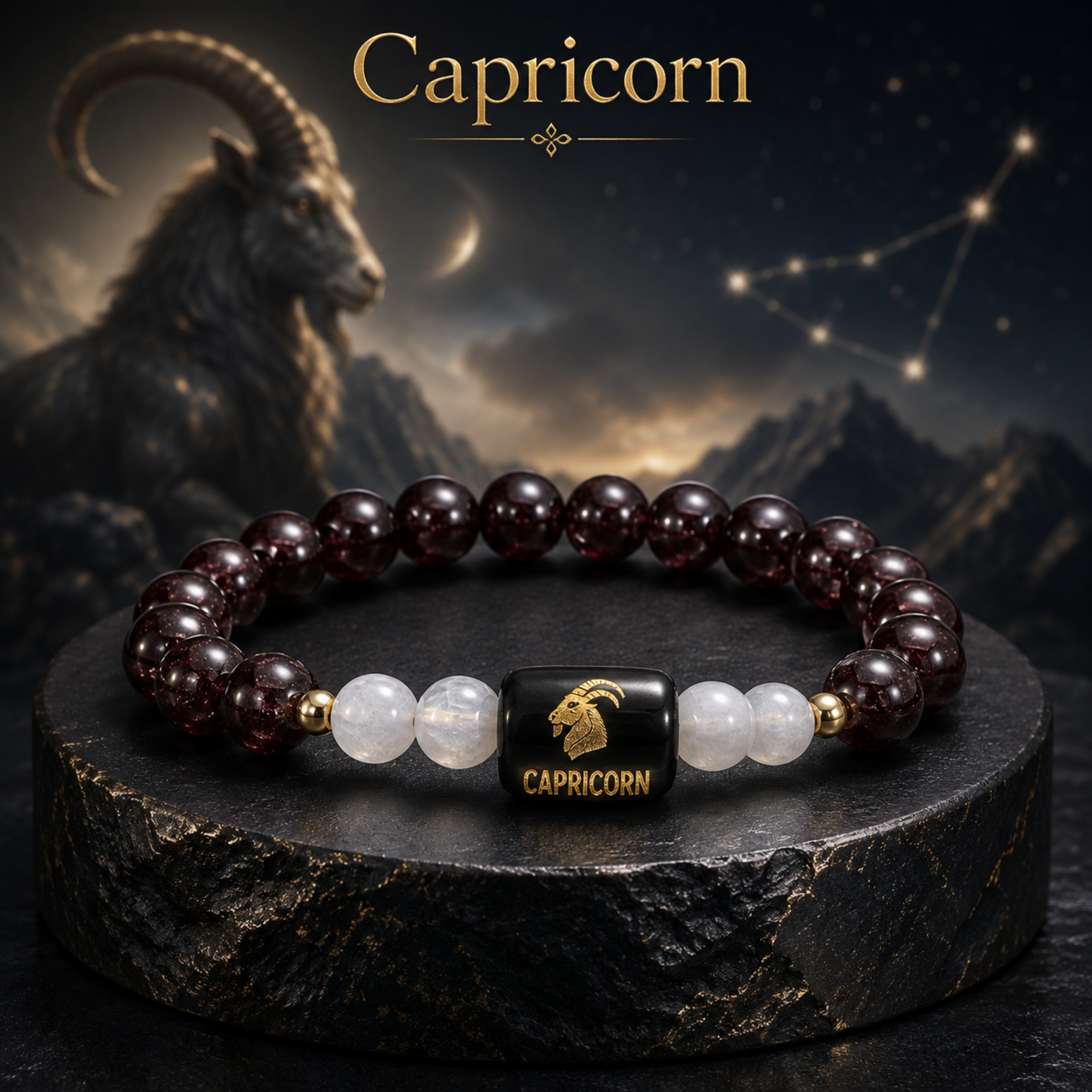 Capricorn (मकर राशि) Zodiac Garnet & Milky Quartz Bracelet