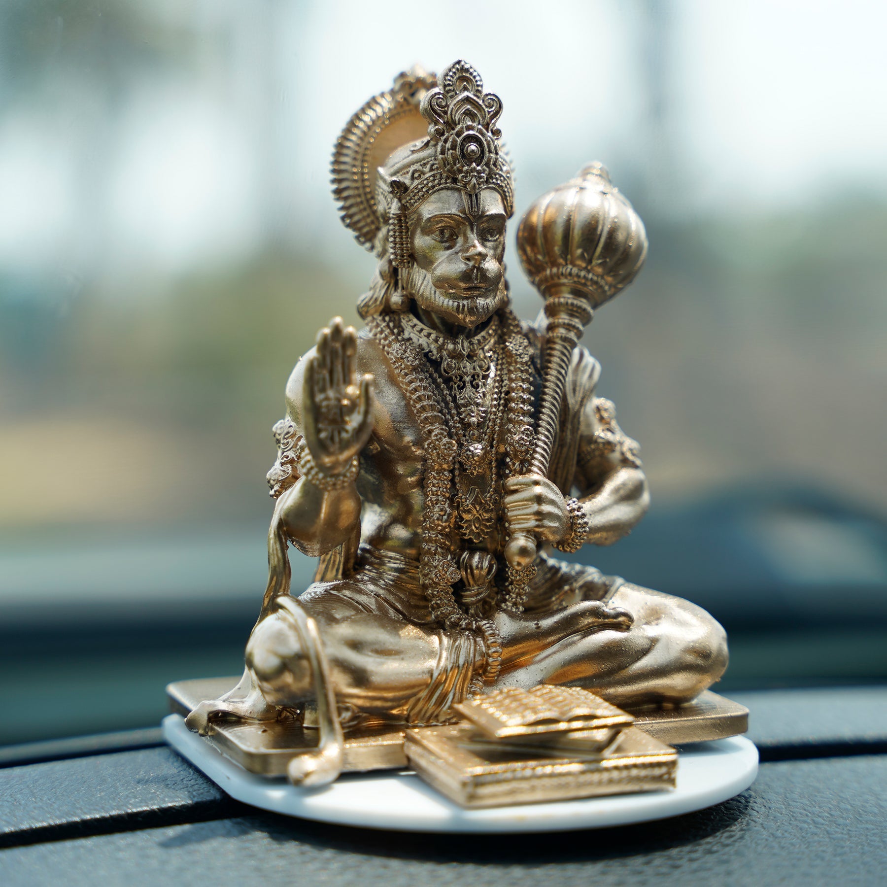 Lord Hanuman Ji — Seated Blessing Idol | Copper Gold Finish | Car Dashboard
