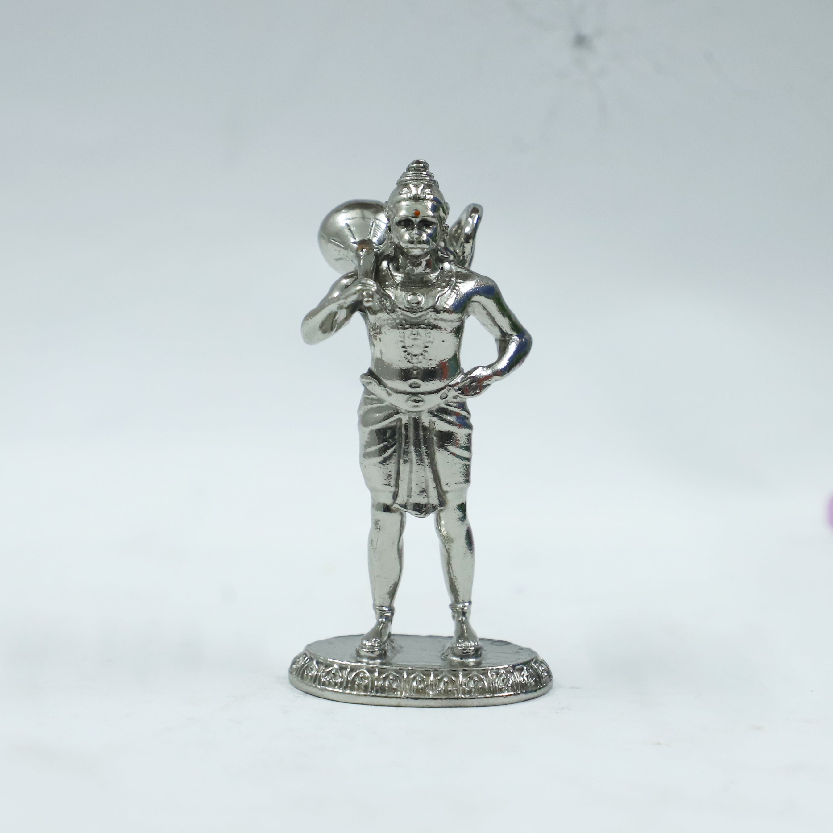 Standing Hanuman Ji Silver Finish Brass Idol | Bajrangbali Murti with Gada for Home & Office