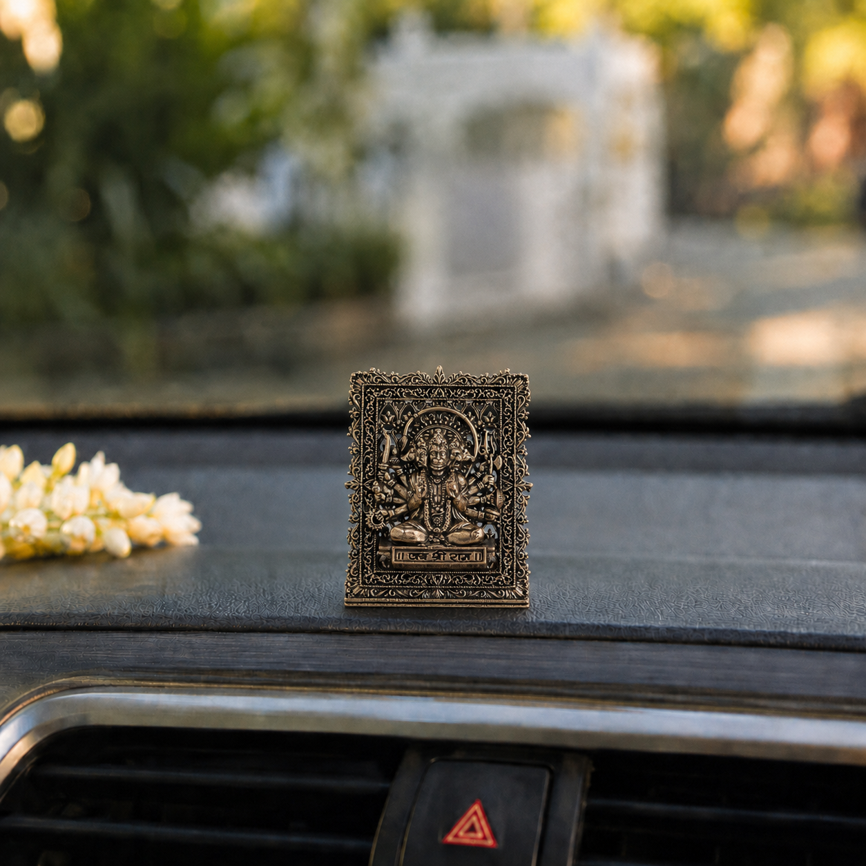 Brass Framed Sitting Panchmukhi Hanuman Idol for Car Dashboard (3 Inch)