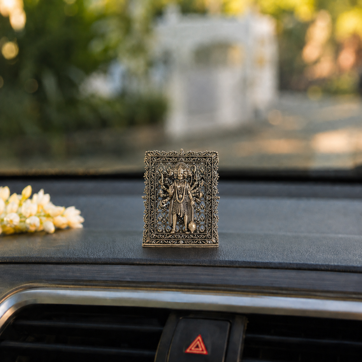 Brass Framed Standing Panchmukhi Hanuman Idol for Car Dashboard (3 Inch)