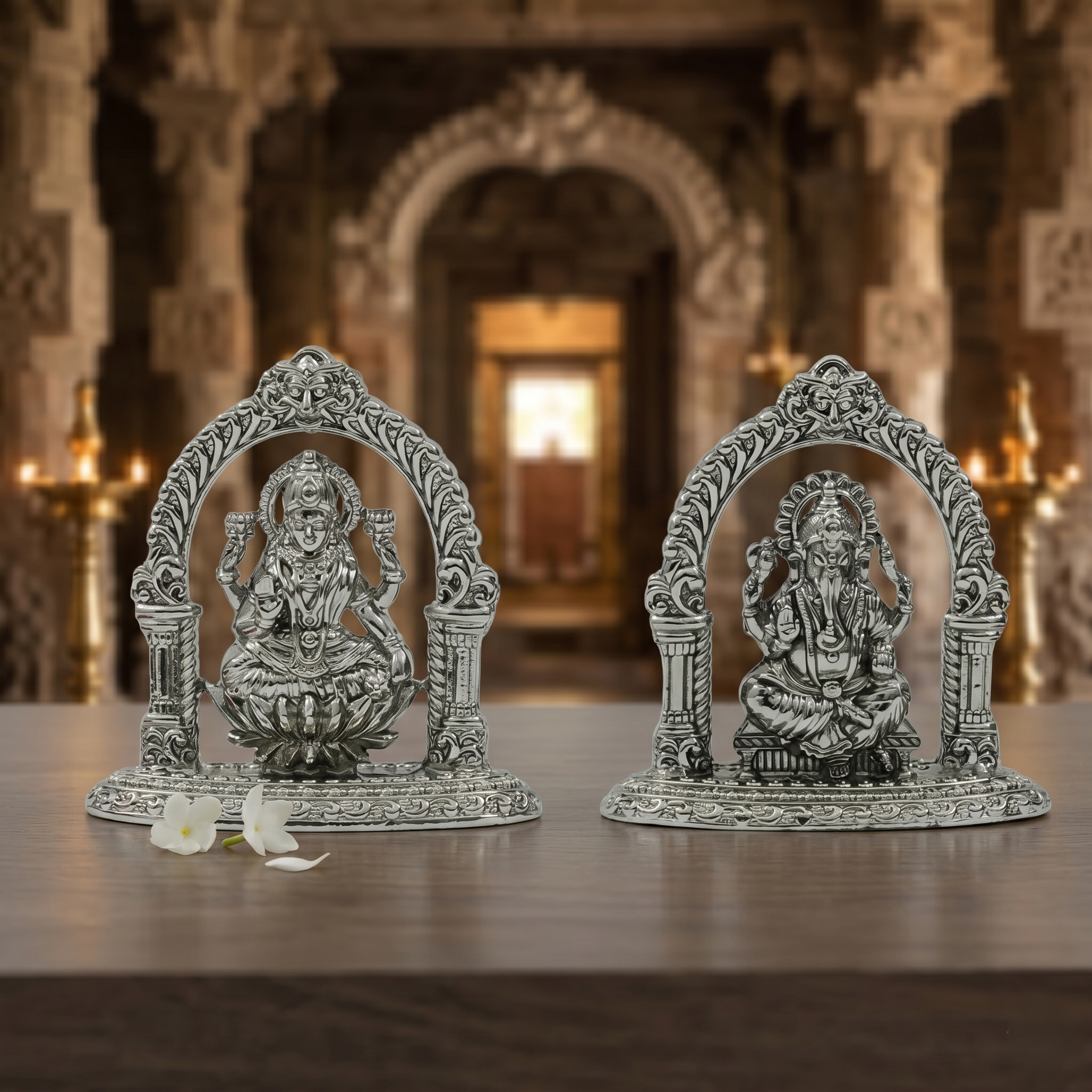 Lakshmi Ganesha Idol Set – Handcrafted Prosperity & Wisdom Murti for Pooja & Gifting