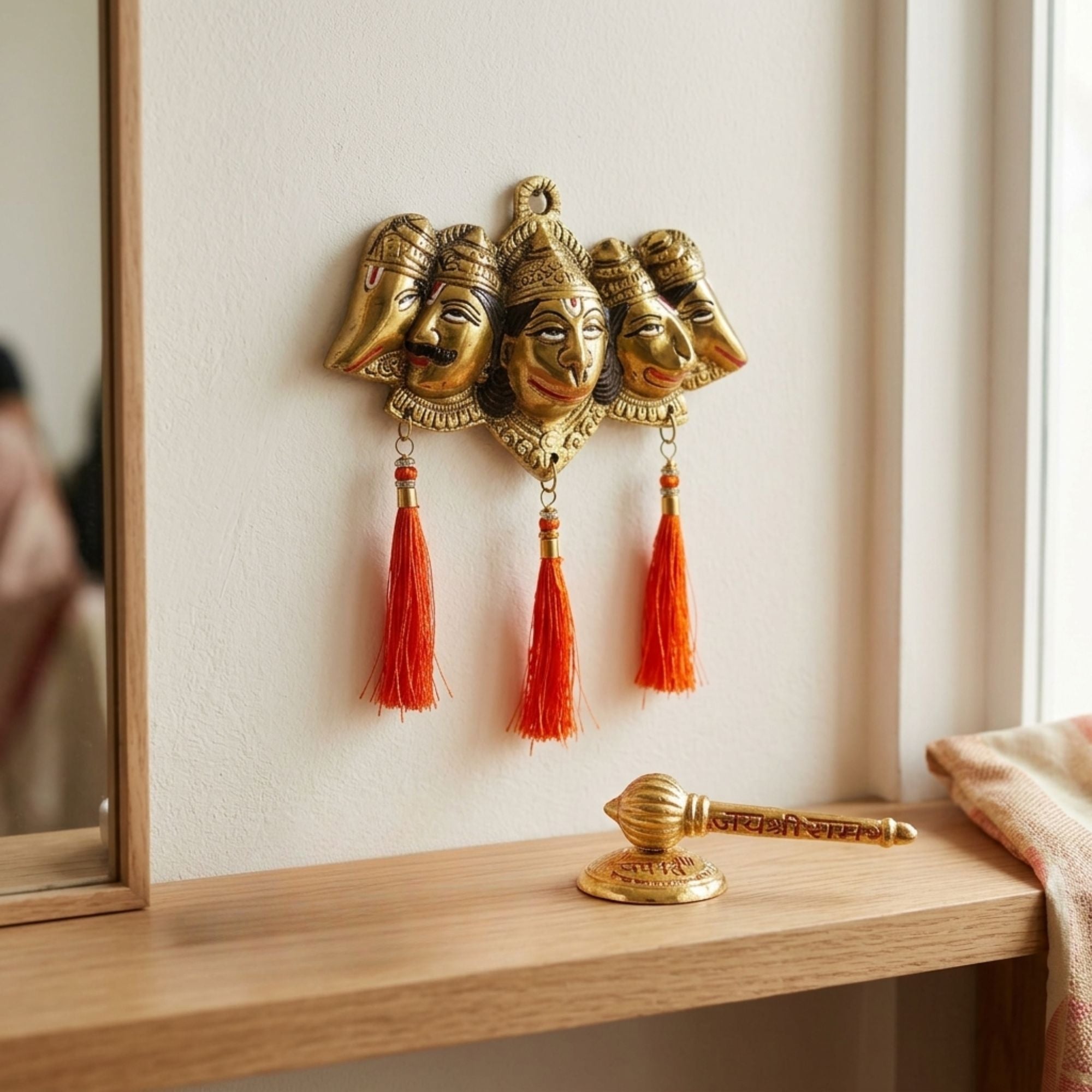 Panchmukhi Hanuman Wall Hanging with Hanuman Gada – Spiritual Vastu Decor for Home Entrance & Mandir