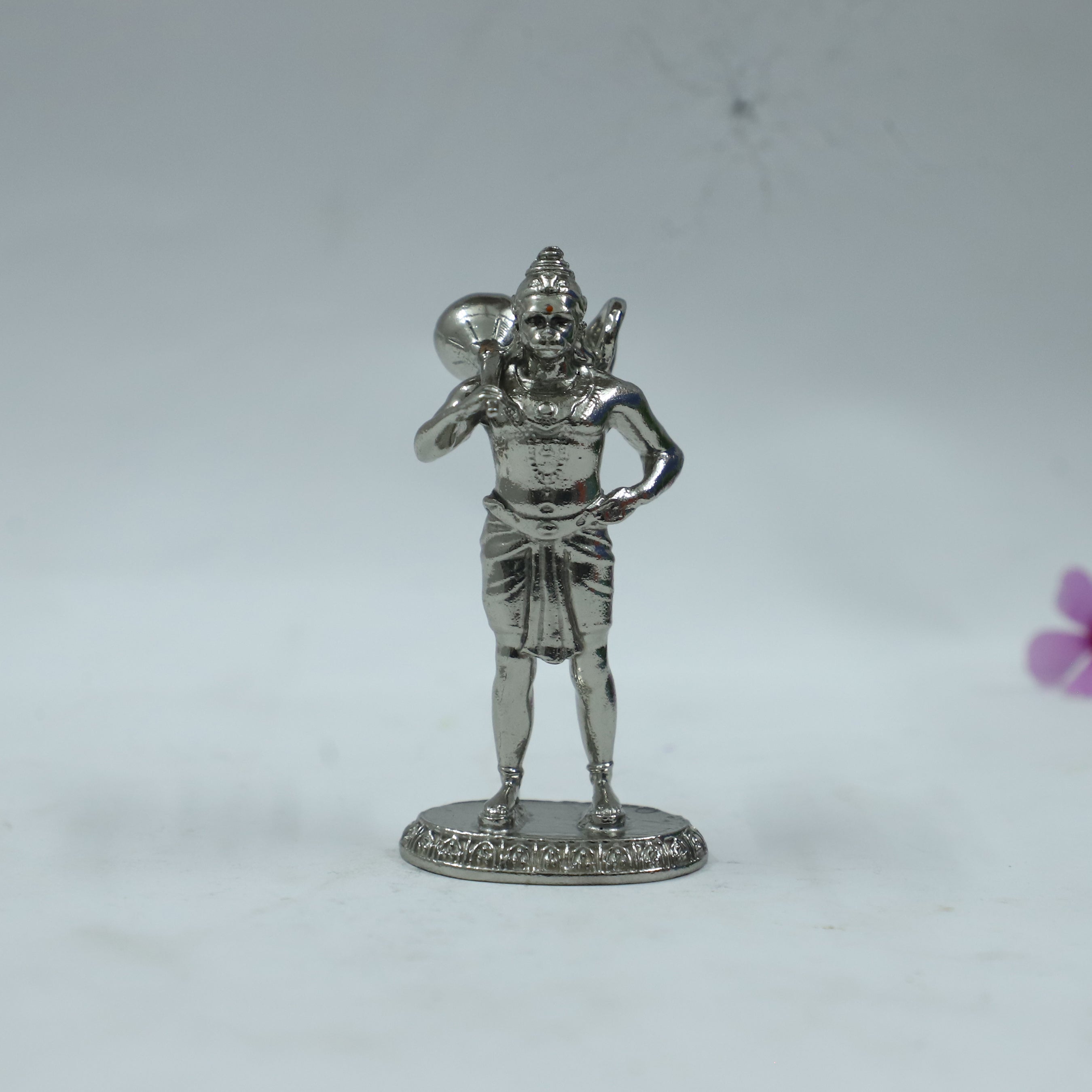 Standing Hanuman Ji Silver Finish Brass Idol | Bajrangbali Murti with Gada for Home & Office