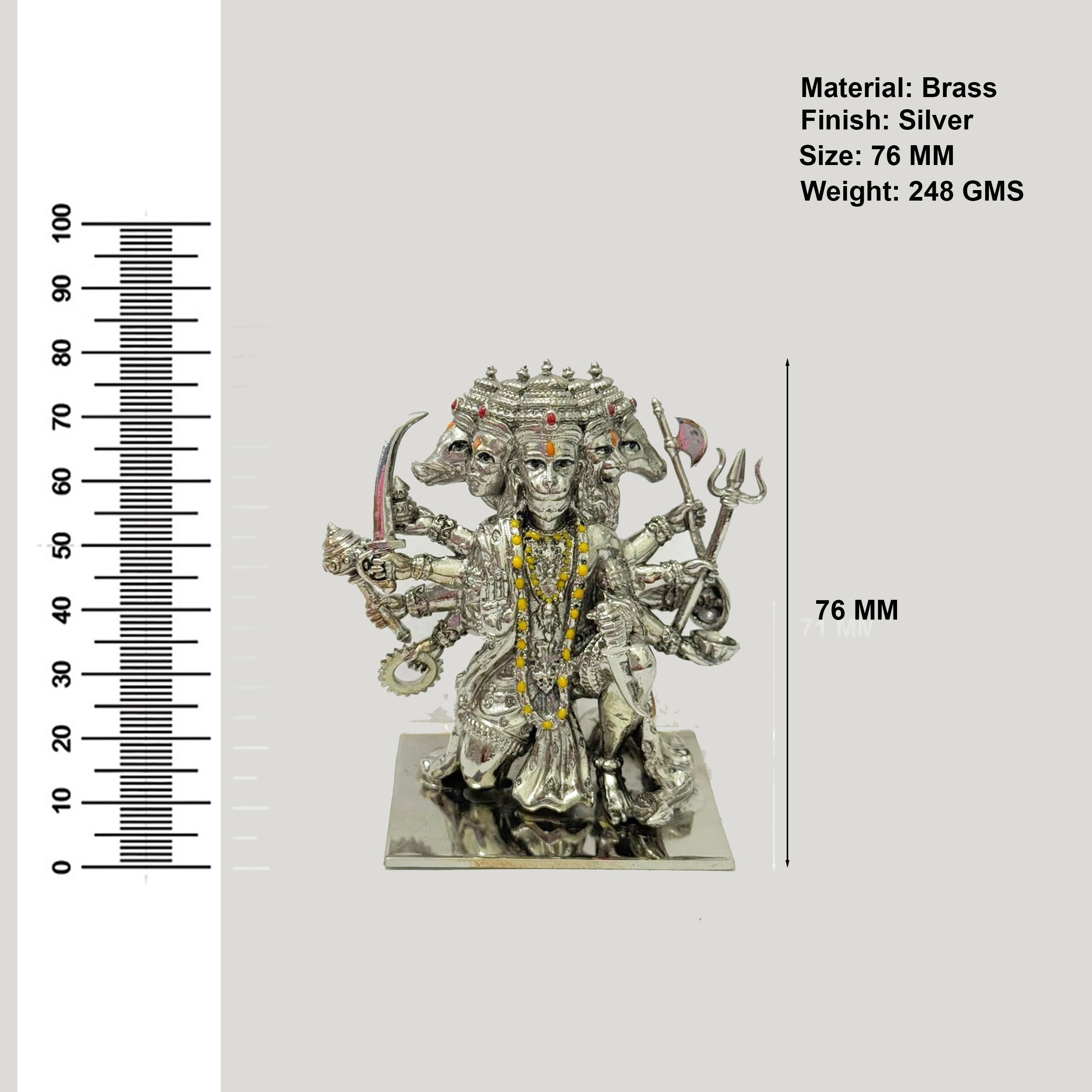 Panchmukhi Hanuman Idol in Brass with Silver Finish – Multi-Face Hanuman Ji Murti for Home & Office