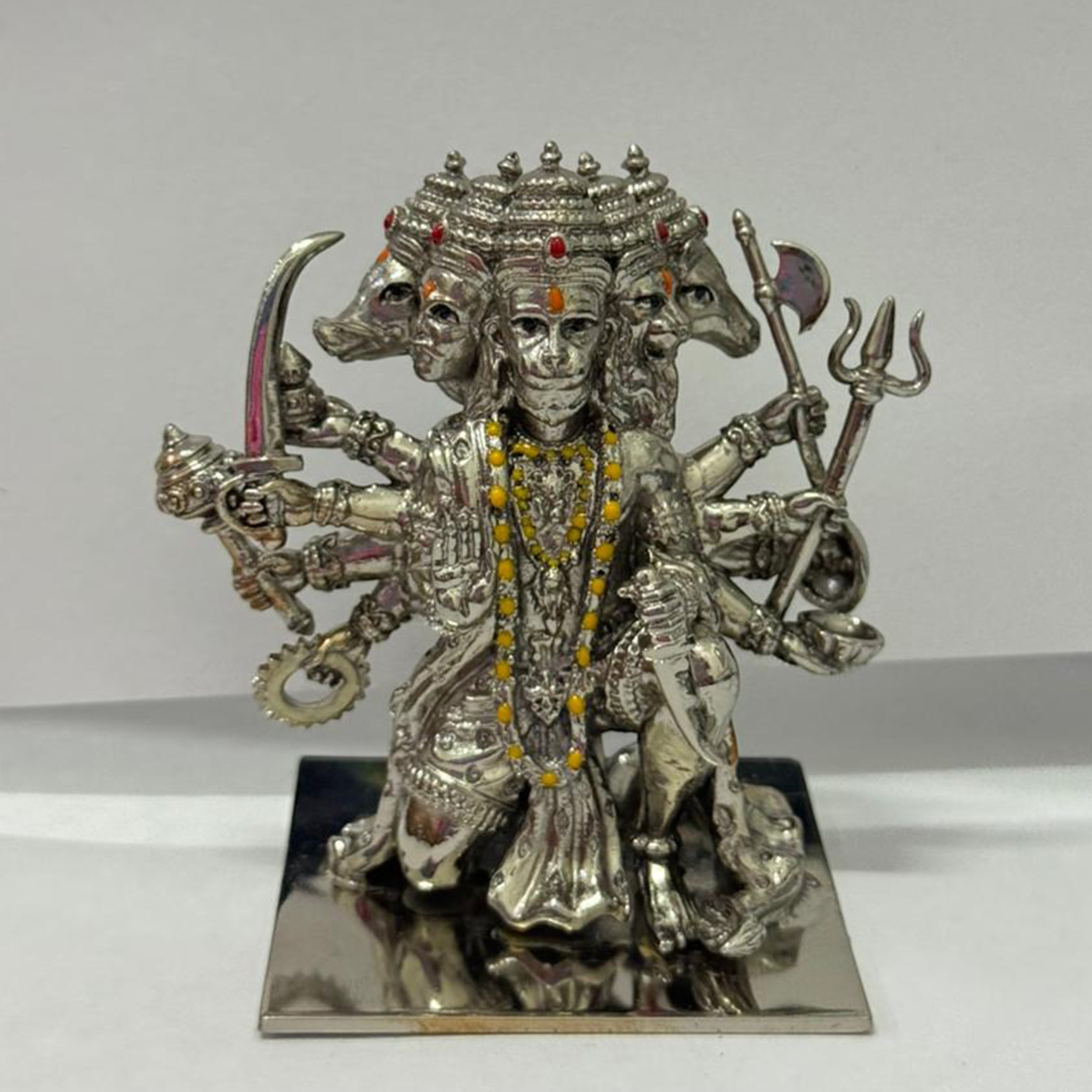 Panchmukhi Hanuman Idol in Brass with Silver Finish – Multi-Face Hanuman Ji Murti for Home & Office