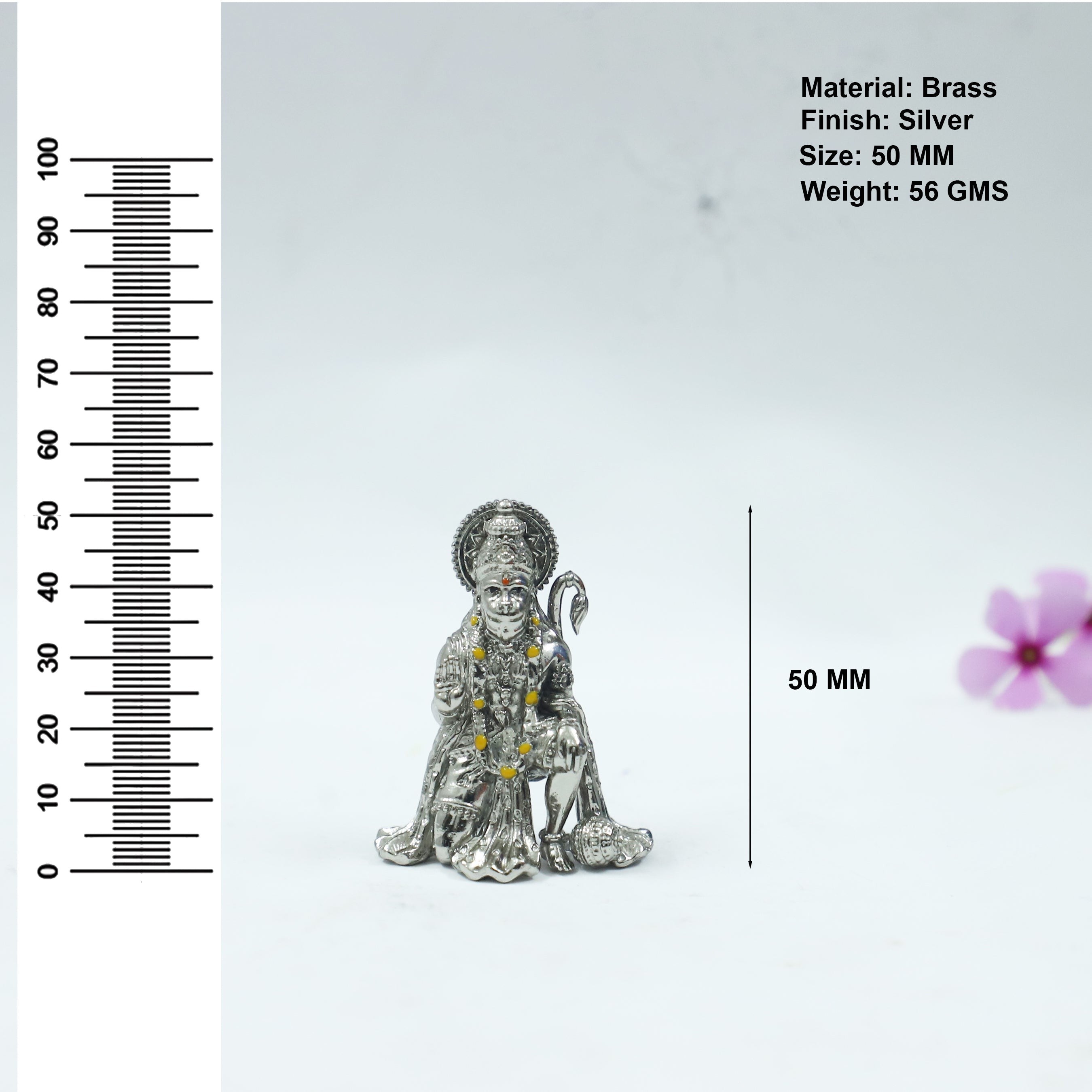 Blessing Hanuman Ji Silver Finish Brass Idol | Bajrangbali Sitting Murti for Home & Office