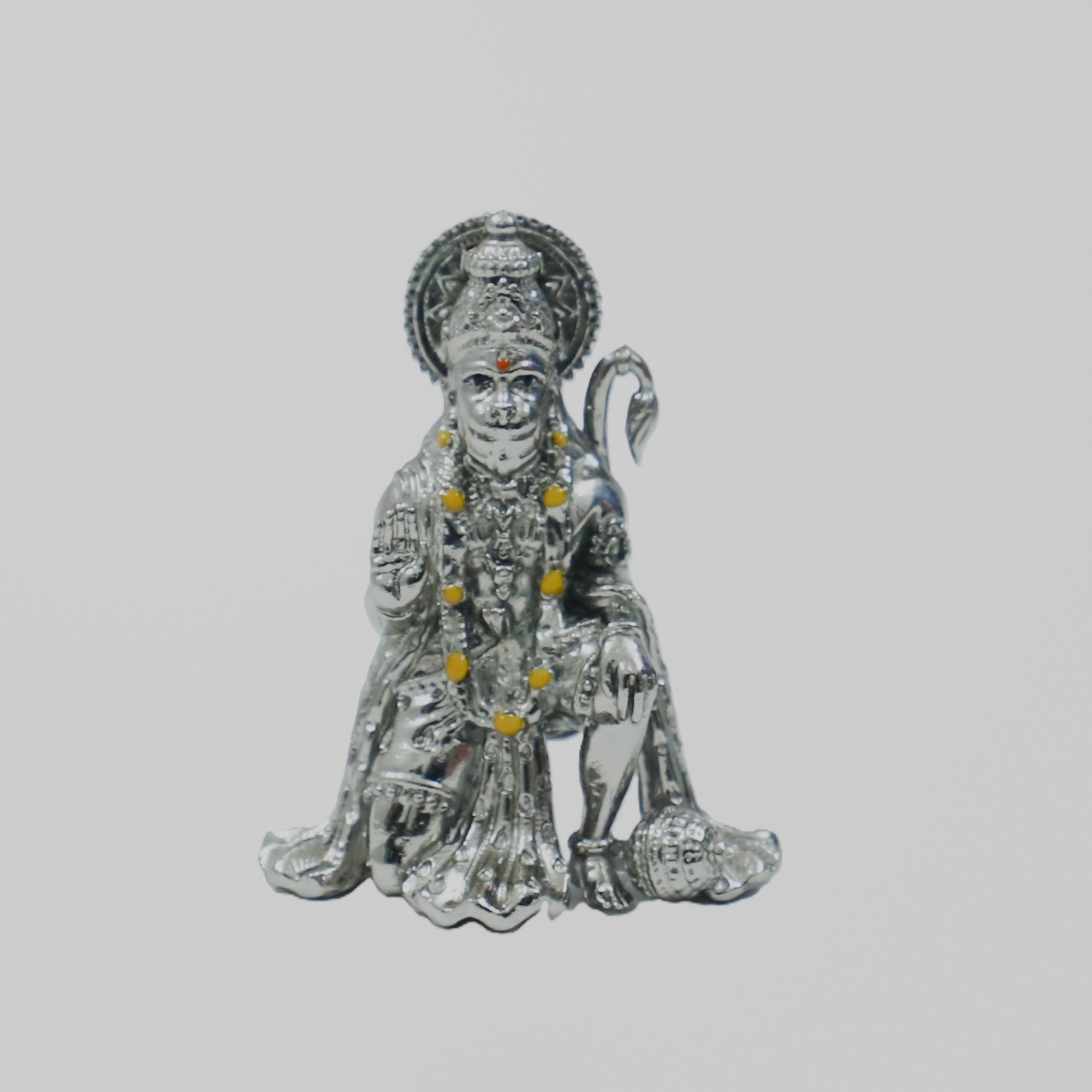 Blessing Hanuman Ji Silver Finish Brass Idol | Bajrangbali Sitting Murti for Home & Office