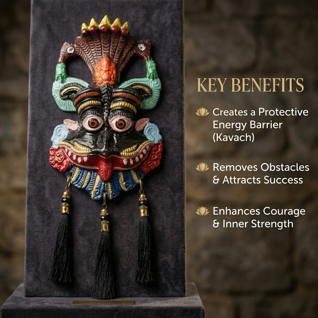Kirtimukh Wall Hanging | NAZARBATTU |Narsingh face| Black Multicolour | With Tassel