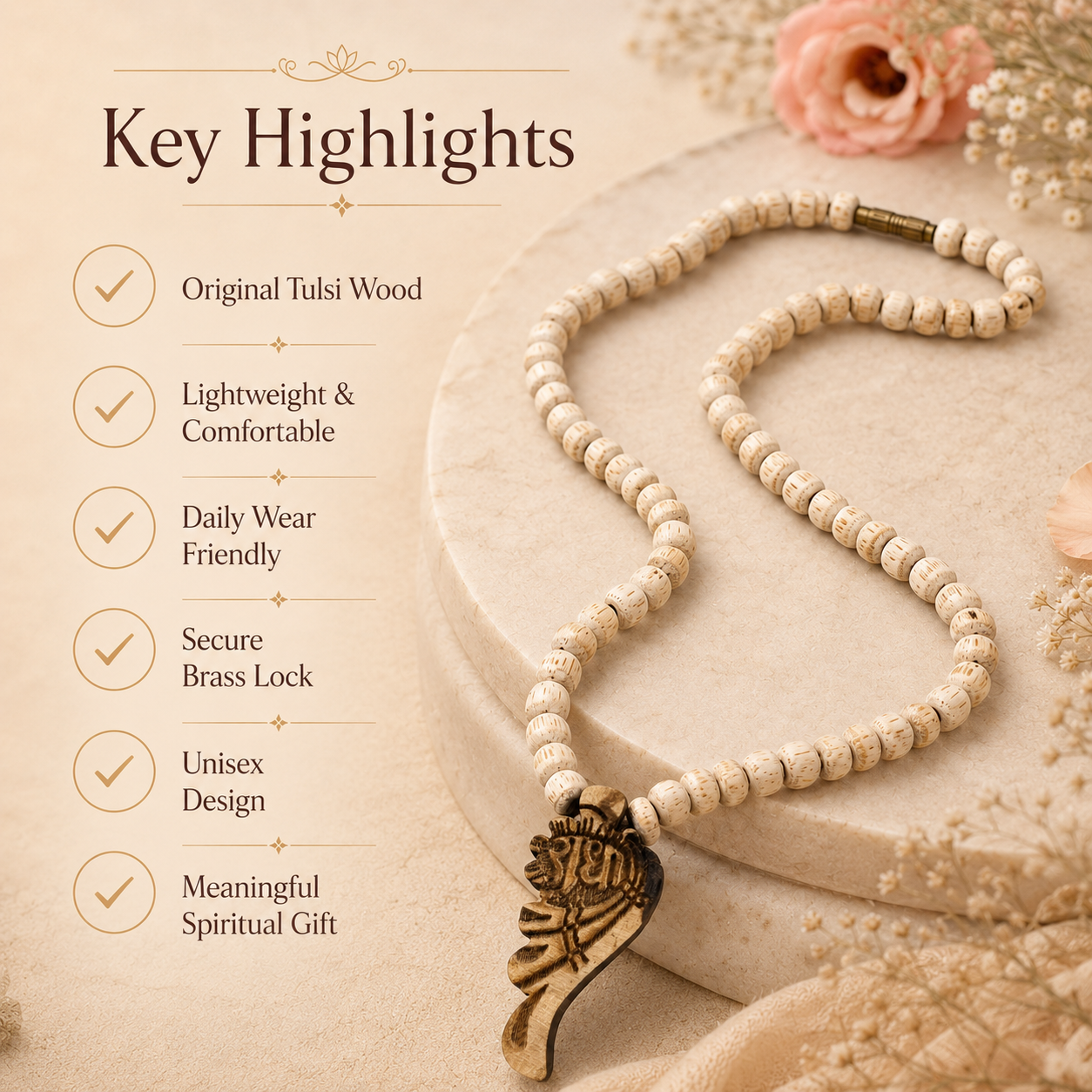 Radha Naam Pendant Tulsi Mala